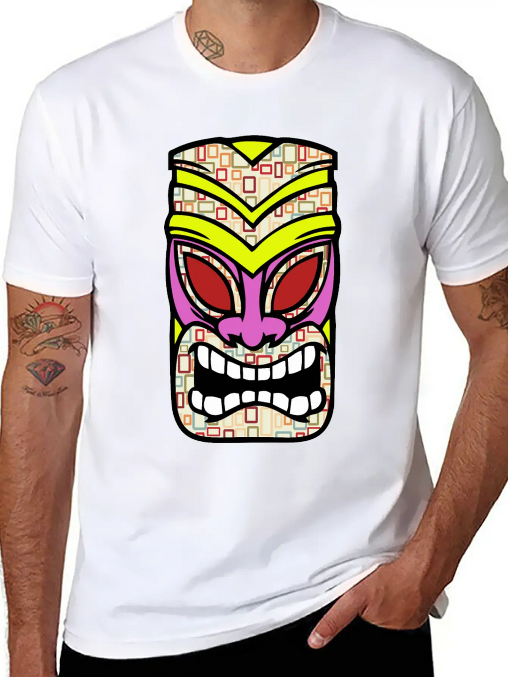 Tiki Mask Hawaii Colored Stylish Everyday T-Shirt – Unisex Basic Cotton Tee