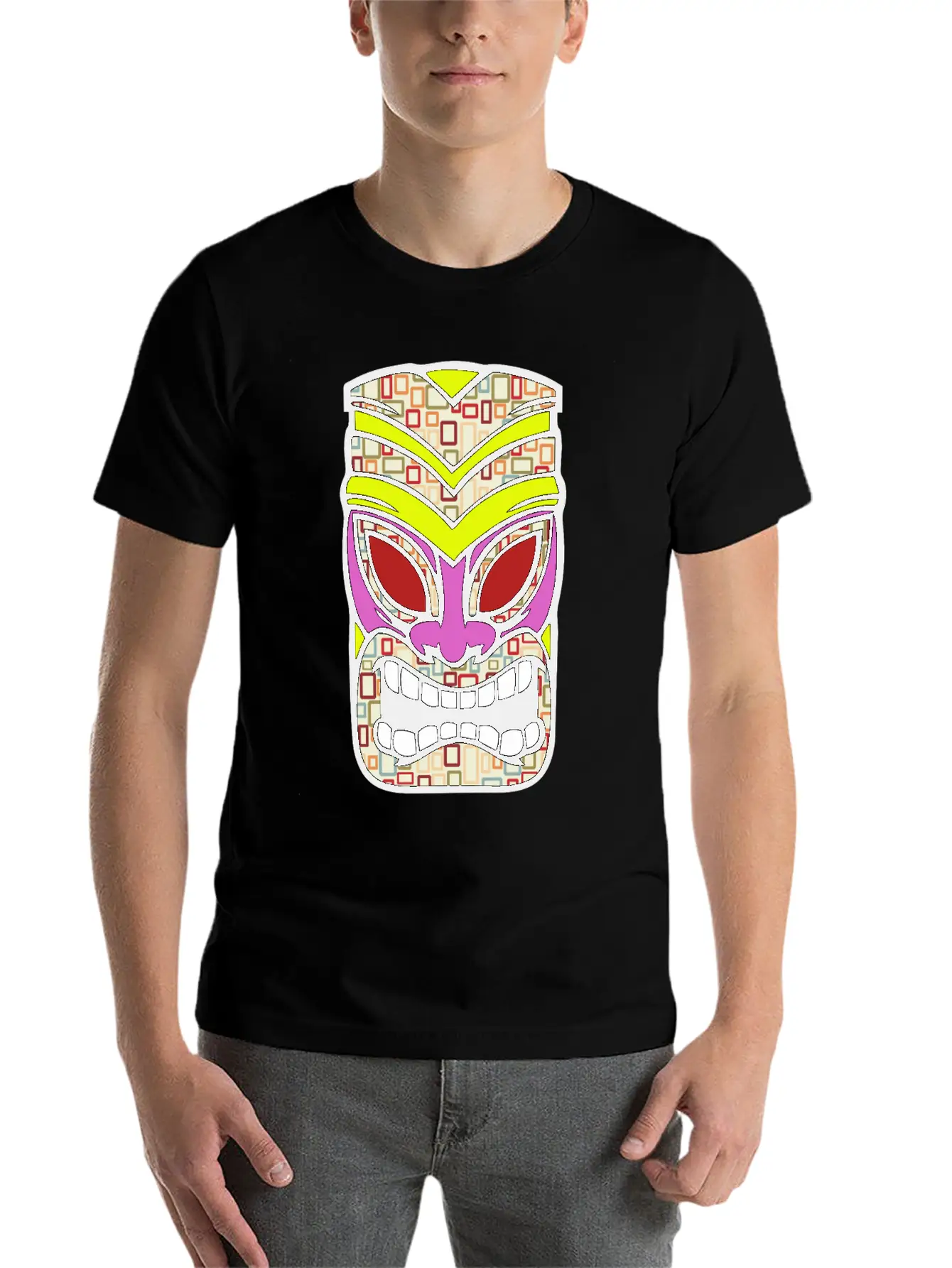 Tiki Mask Hawaii Colored Stylish Everyday T-Shirt – Unisex Basic Cotton Tee