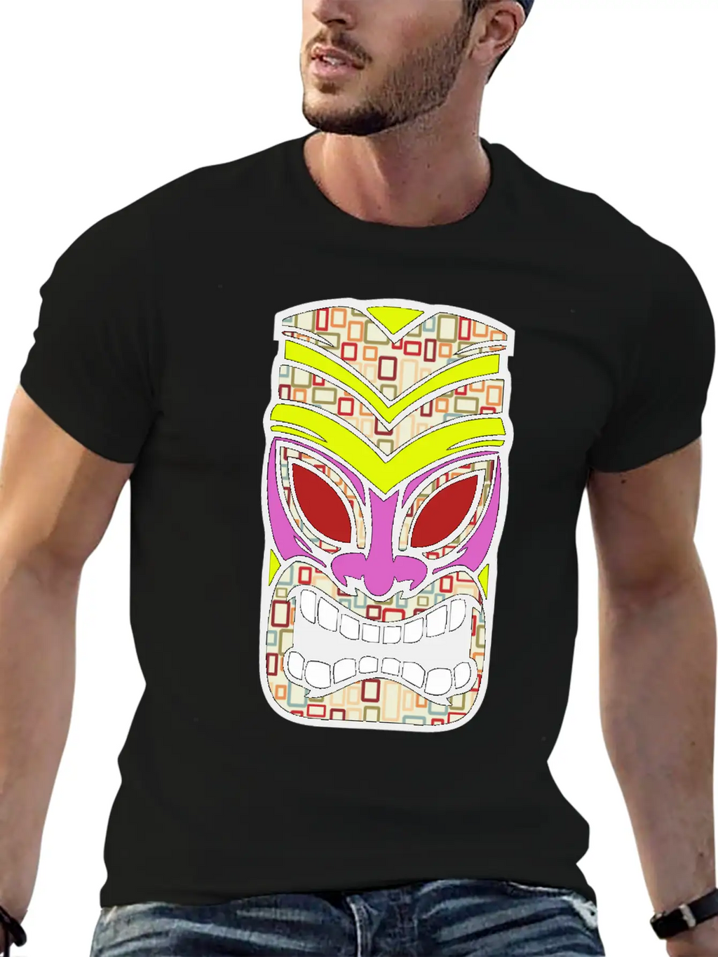 Tiki Mask Hawaii Colored Stylish Everyday T-Shirt – Unisex Basic Cotton Tee