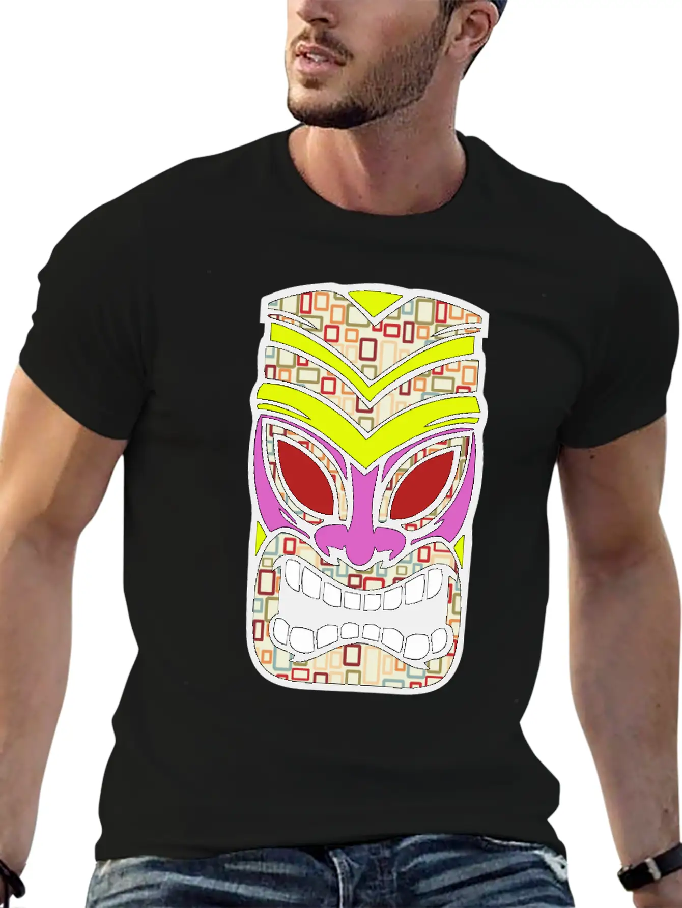 Tiki Mask Hawaii Colored Stylish Everyday T-Shirt – Unisex Basic Cotton Tee