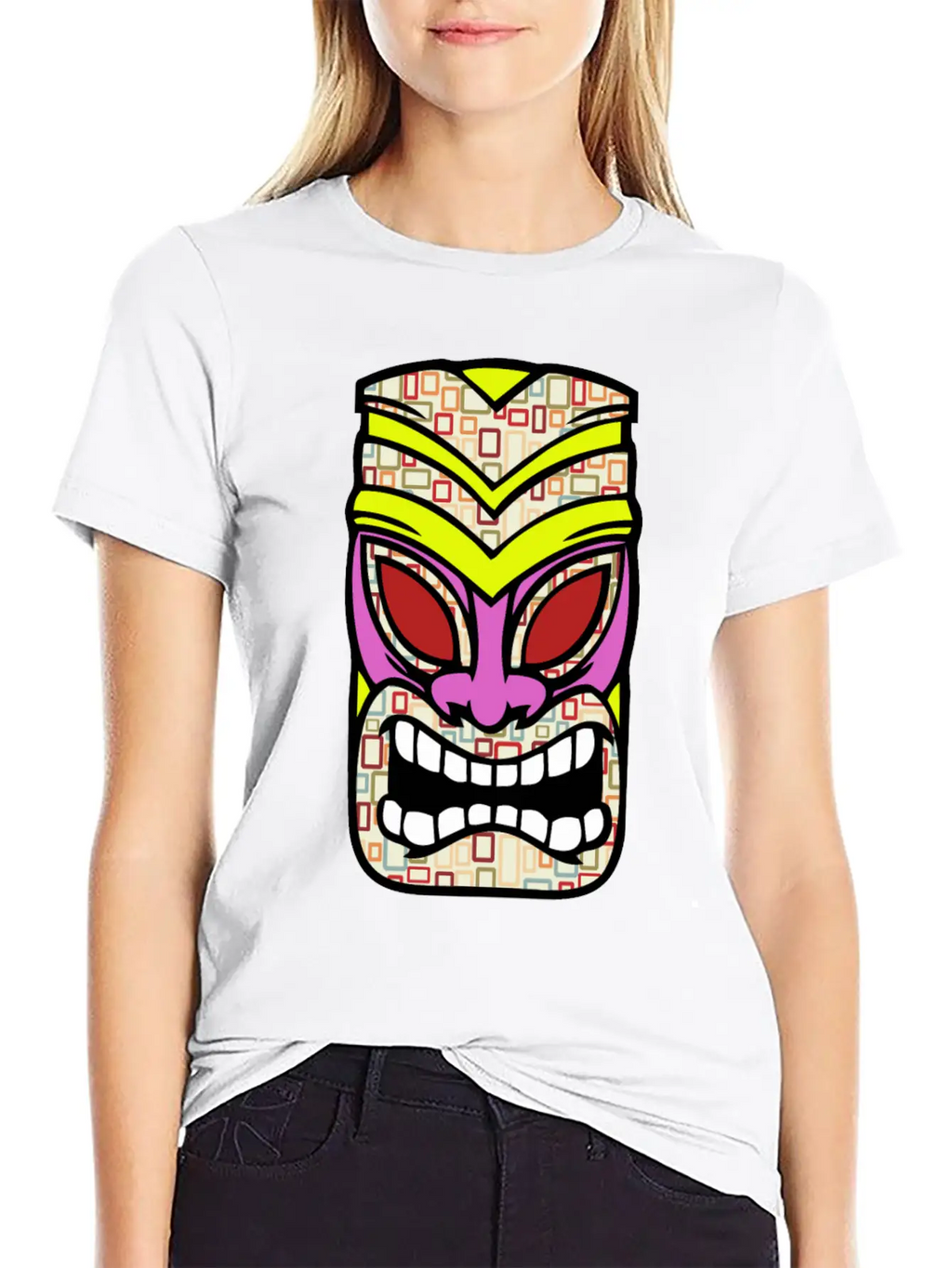 Tiki Mask Hawaii Colored Stylish Everyday T-Shirt – Unisex Basic Cotton Tee