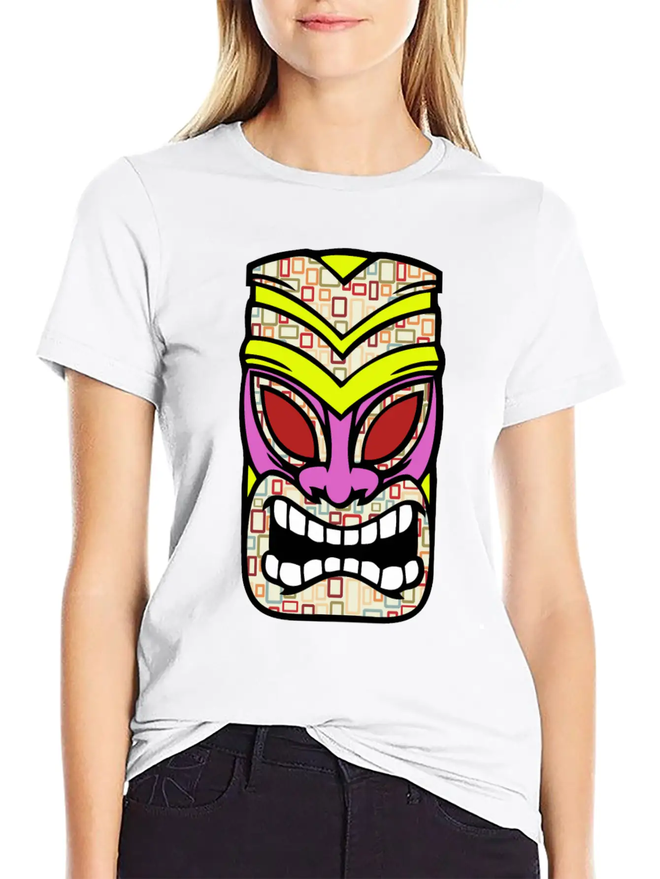 Tiki Mask Hawaii Colored Stylish Everyday T-Shirt – Unisex Basic Cotton Tee