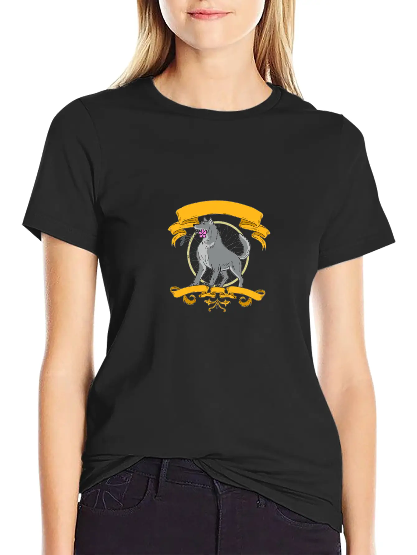 Timber Wolf Plumeria Flower Dreamcatcher Drawing Unisex Casual T-Shirt – Clean Design For Daily Comfort