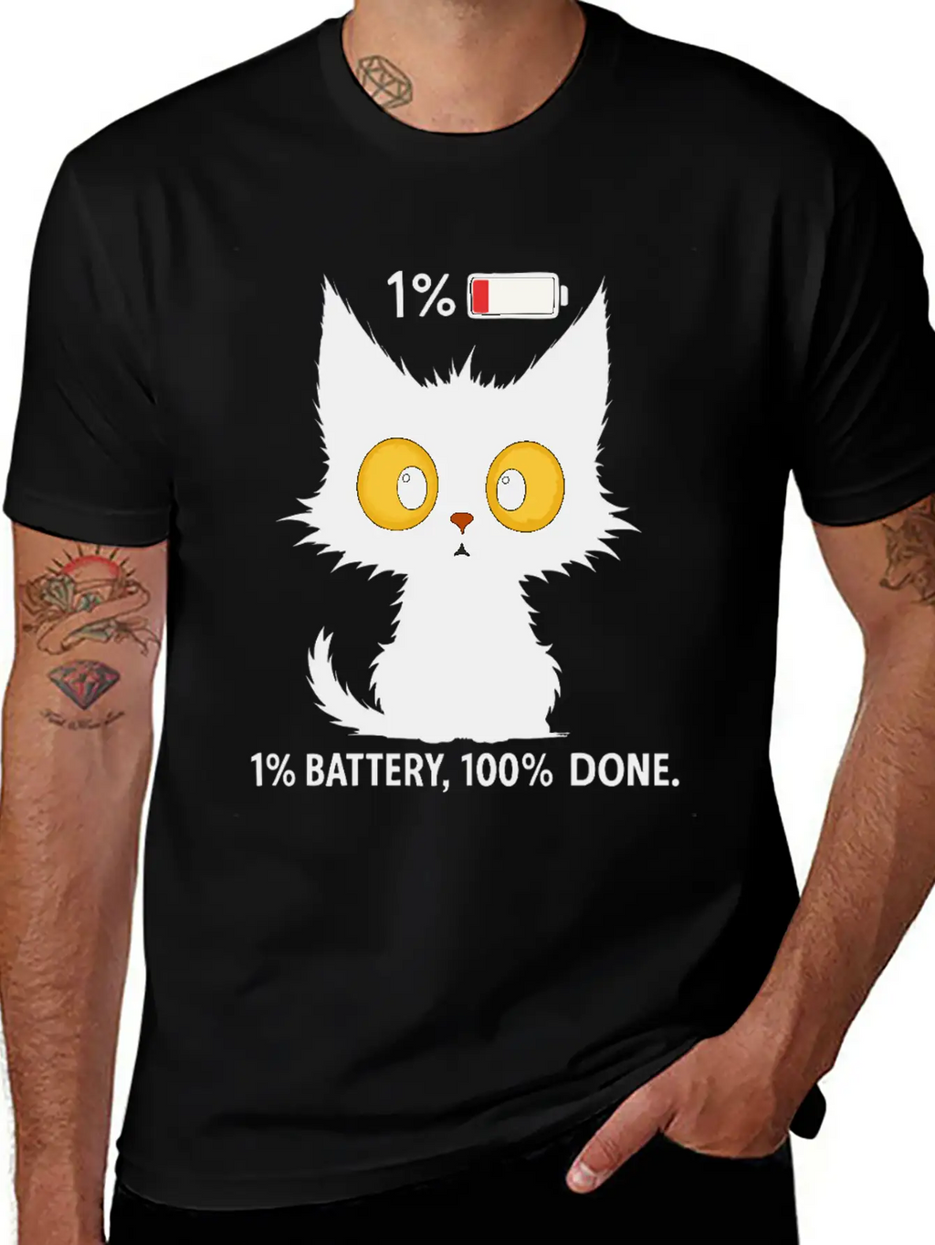 Tired Black Cat – Funny Exhausted Cat Timeless Short Sleeve Tee – Comfy And Minimalist Design