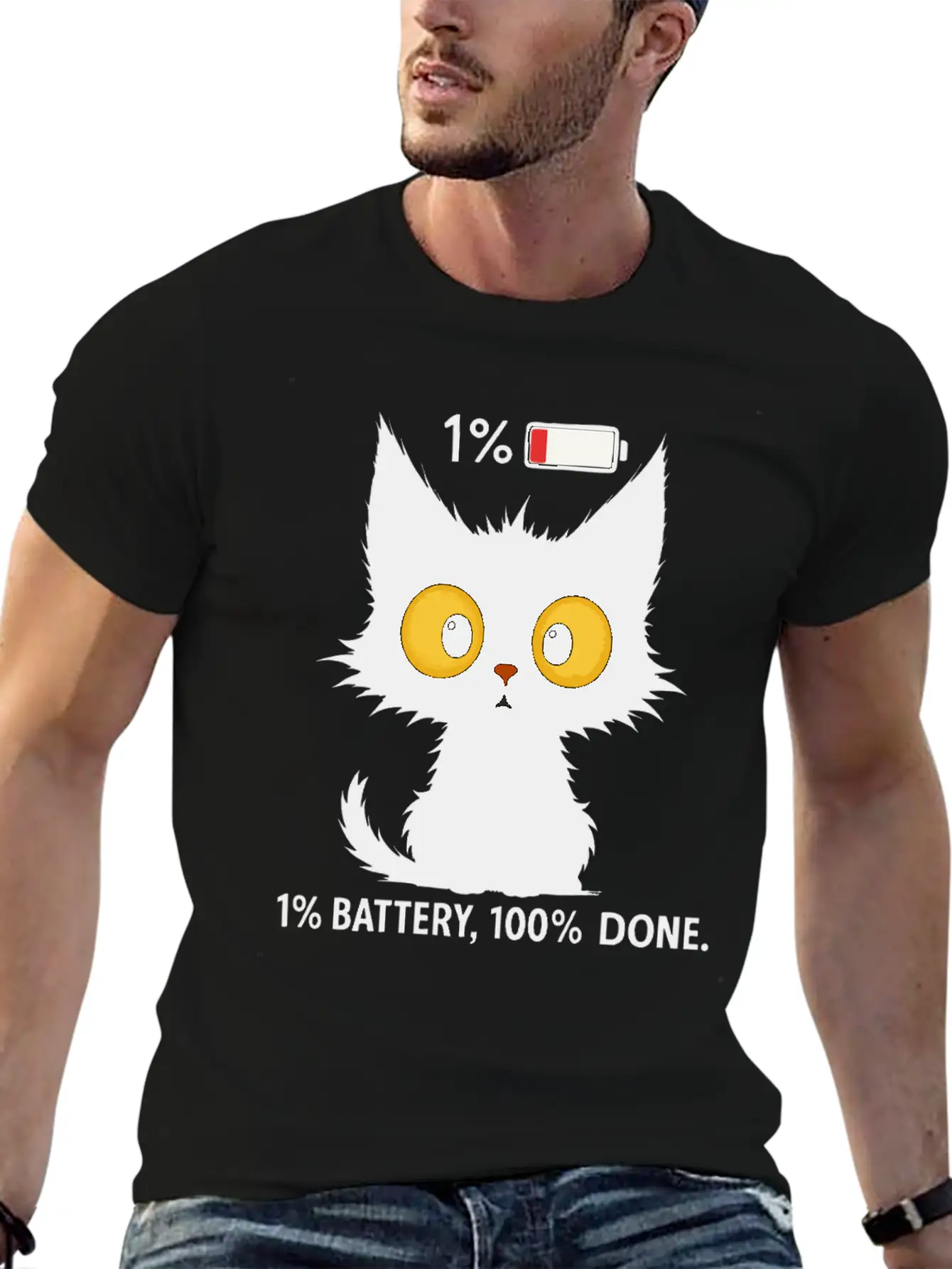 Tired Black Cat – Funny Exhausted Cat Timeless Short Sleeve Tee – Comfy And Minimalist Design