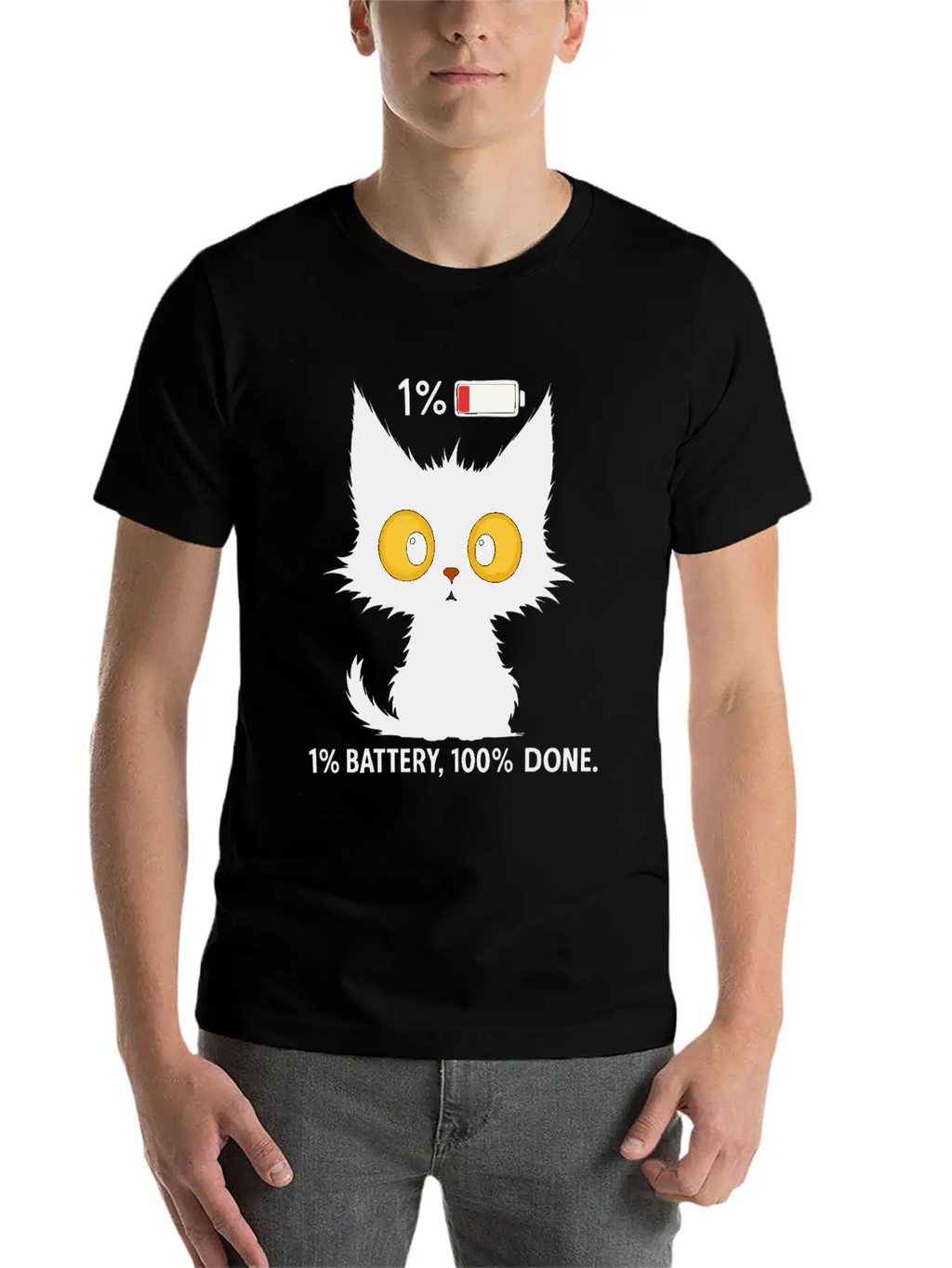 Tired Black Cat – Funny Exhausted Cat Timeless Short Sleeve Tee – Comfy And Minimalist Design