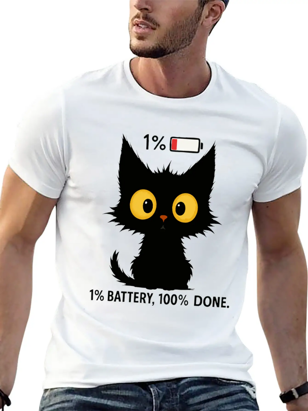 Tired Black Cat – Funny Exhausted Cat Timeless Short Sleeve Tee – Comfy And Minimalist Design