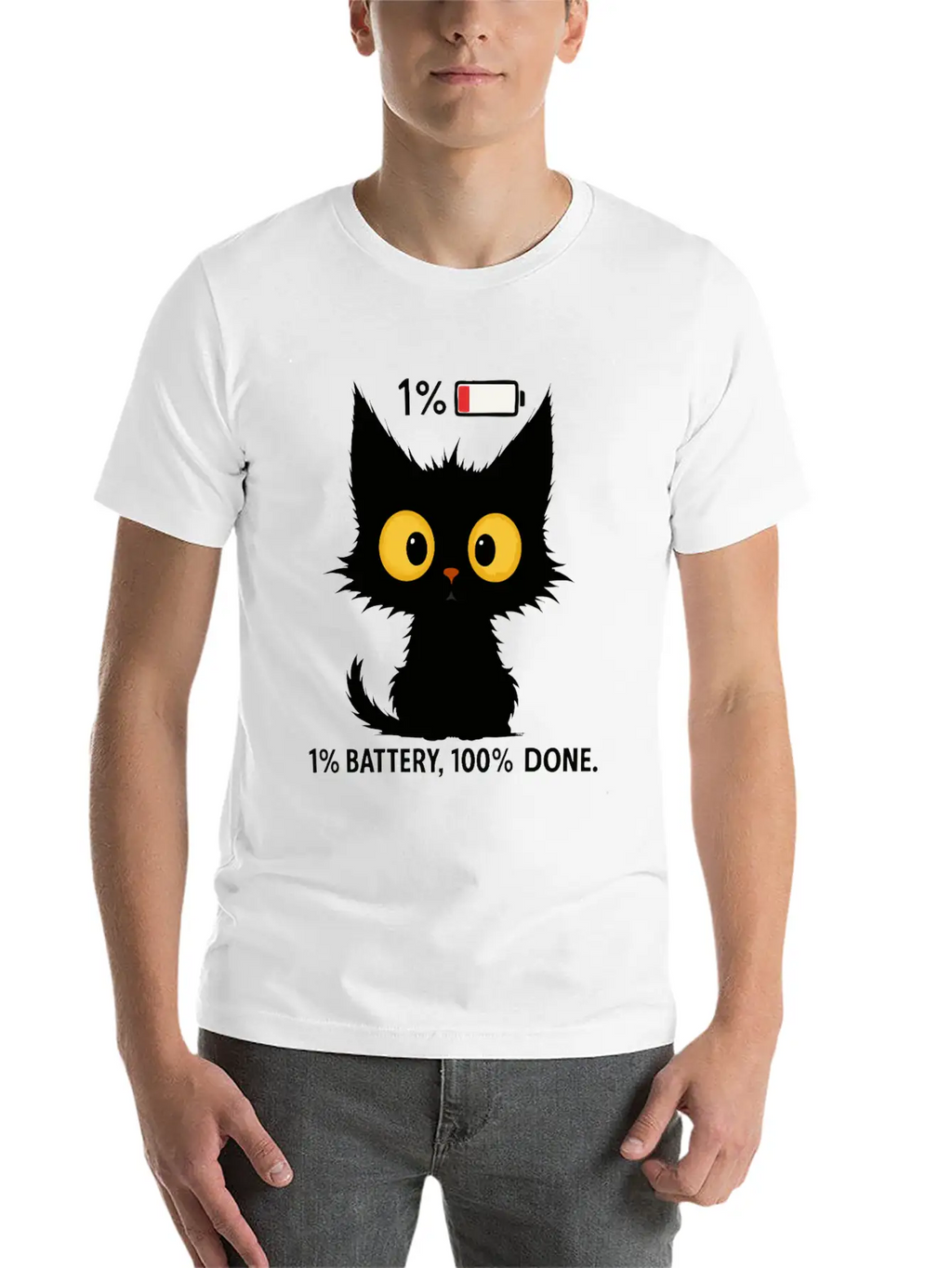 Tired Black Cat – Funny Exhausted Cat Timeless Short Sleeve Tee – Comfy And Minimalist Design