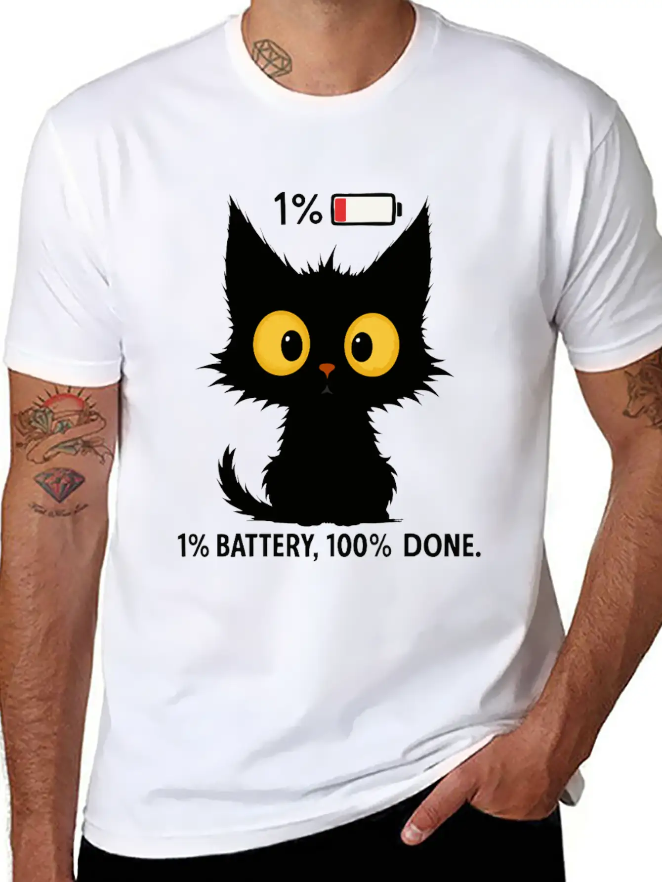 Tired Black Cat – Funny Exhausted Cat Timeless Short Sleeve Tee – Comfy And Minimalist Design