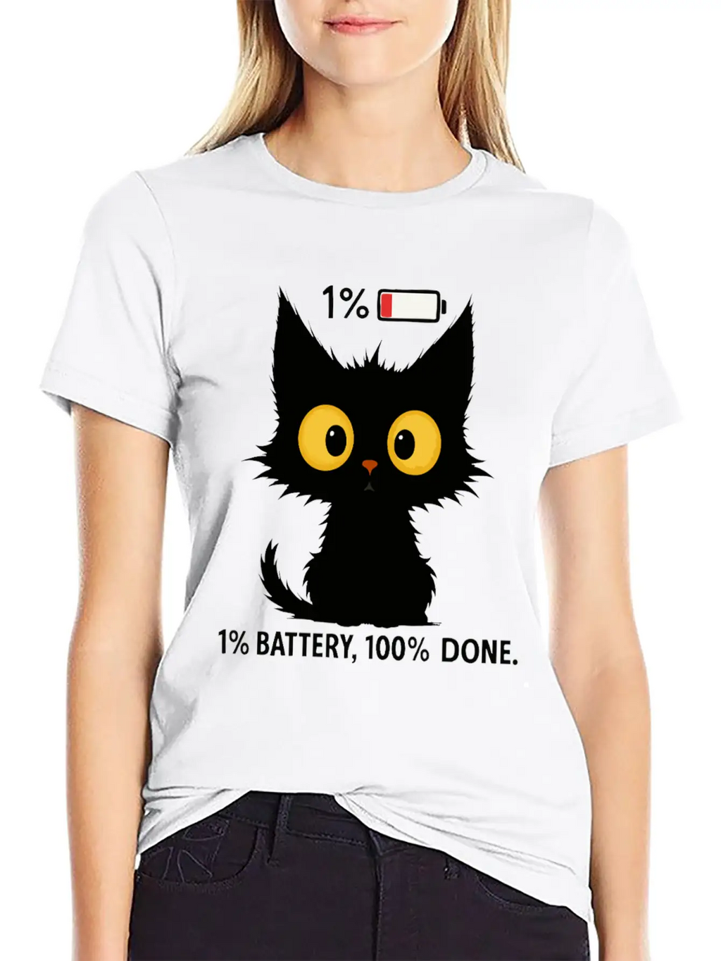 Tired Black Cat – Funny Exhausted Cat Timeless Short Sleeve Tee – Comfy And Minimalist Design