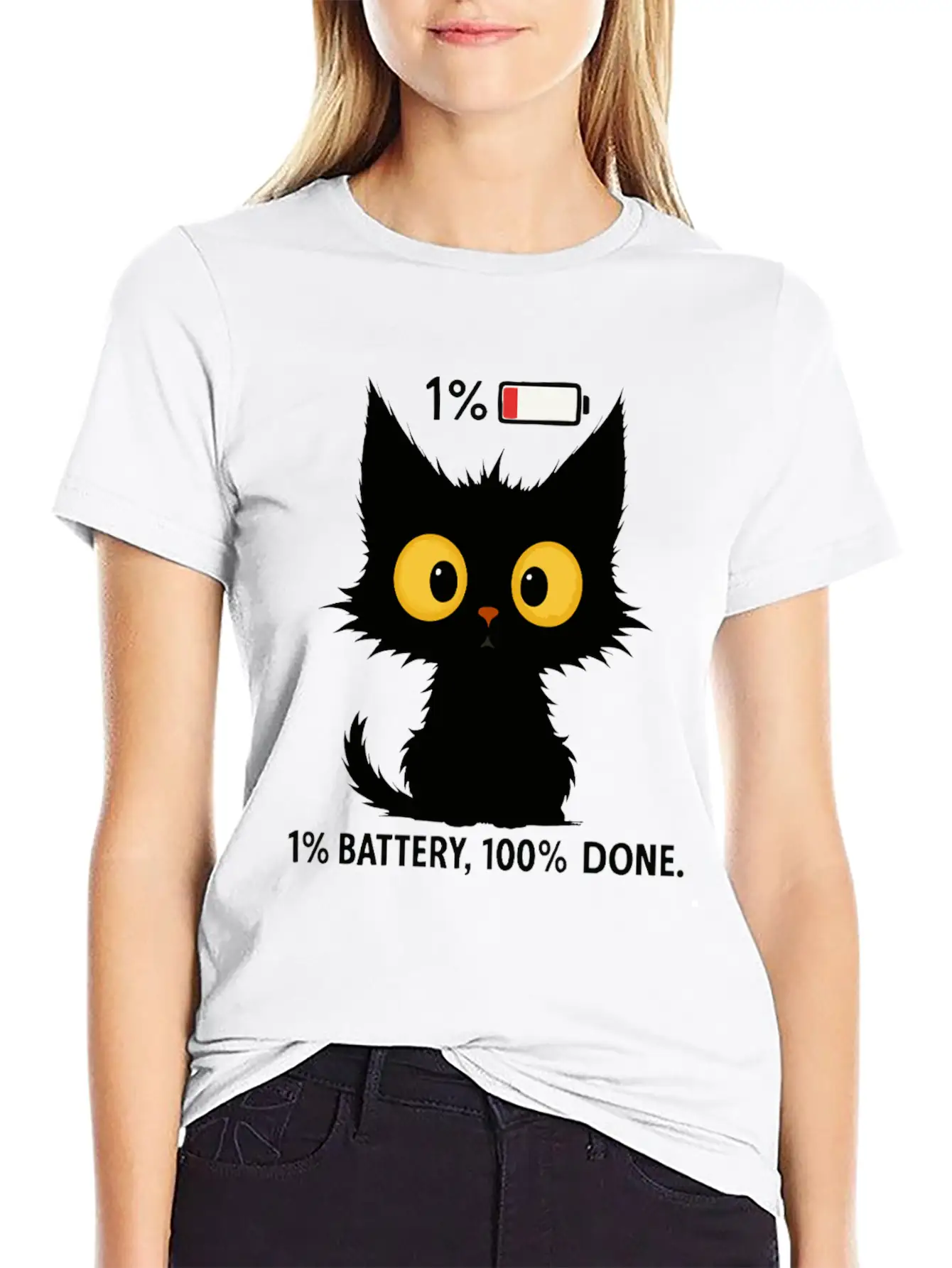 Tired Black Cat – Funny Exhausted Cat Timeless Short Sleeve Tee – Comfy And Minimalist Design