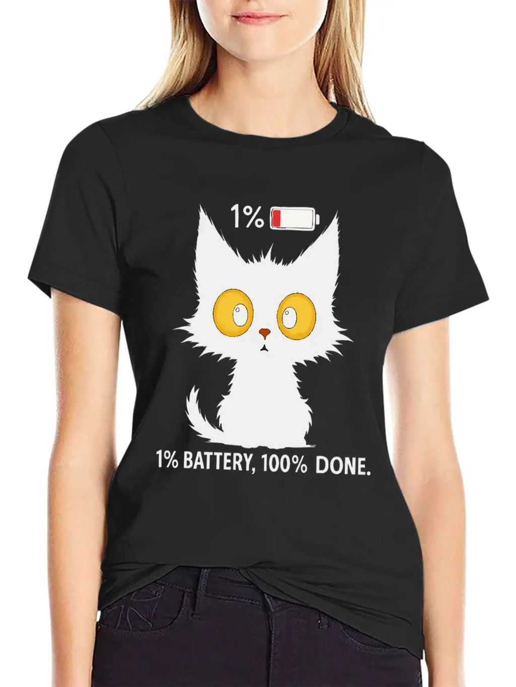 Tired Black Cat – Funny Exhausted Cat Timeless Short Sleeve Tee – Comfy And Minimalist Design
