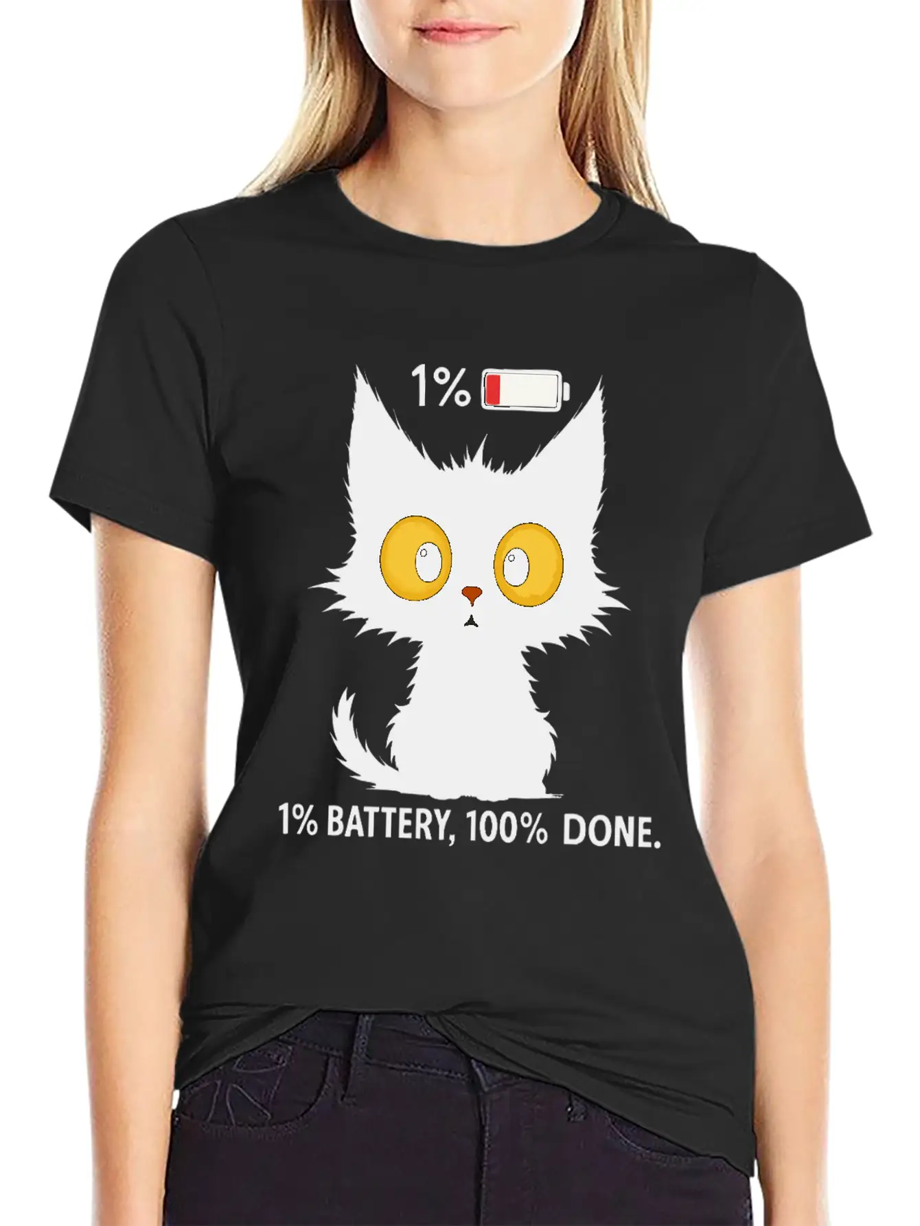 Tired Black Cat – Funny Exhausted Cat Timeless Short Sleeve Tee – Comfy And Minimalist Design