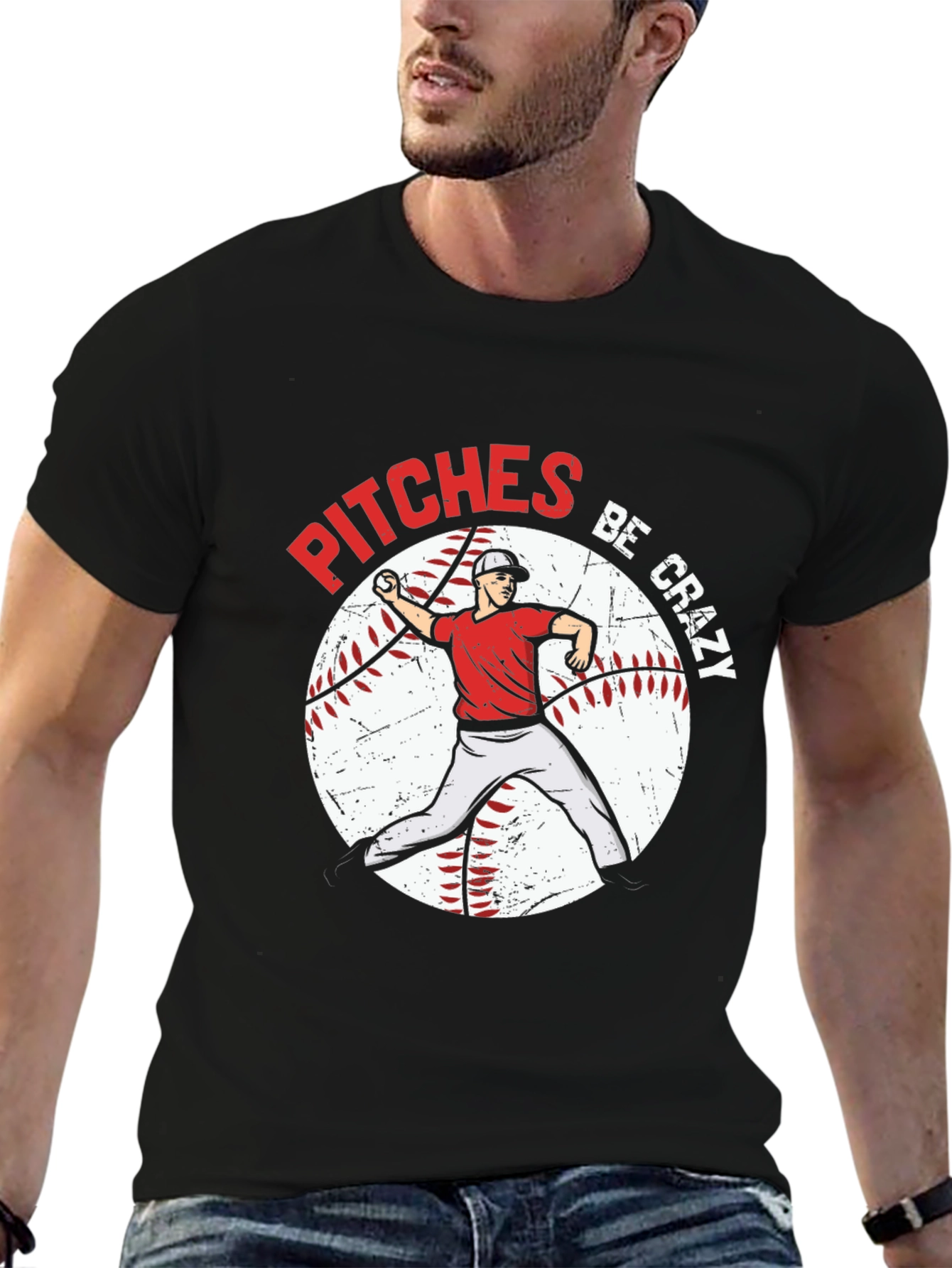 Pitches Be Crazy Baseball Graphic T-Shirt