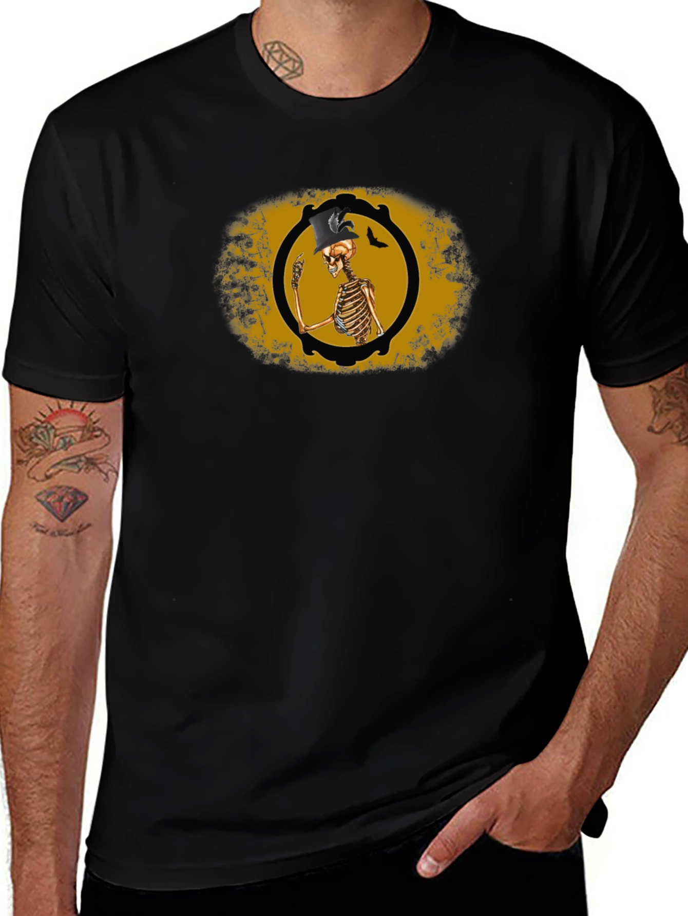 Skeleton Top Hat Black T-Shirt