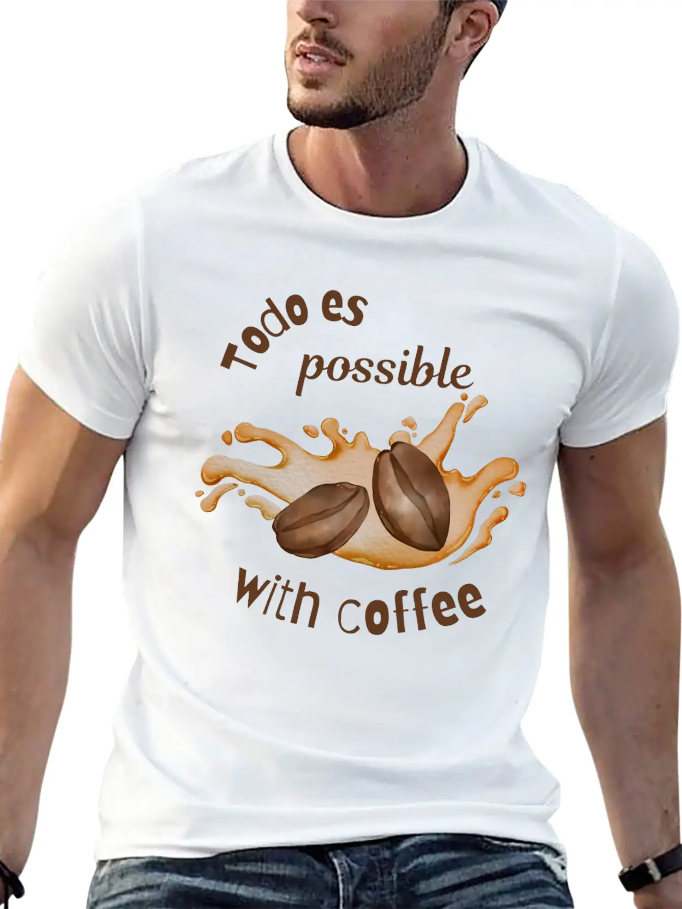 Todo Es Possible With Coffee – Motivational Coffee Unisex Casual T-Shirt – Clean Design For Daily Comfort