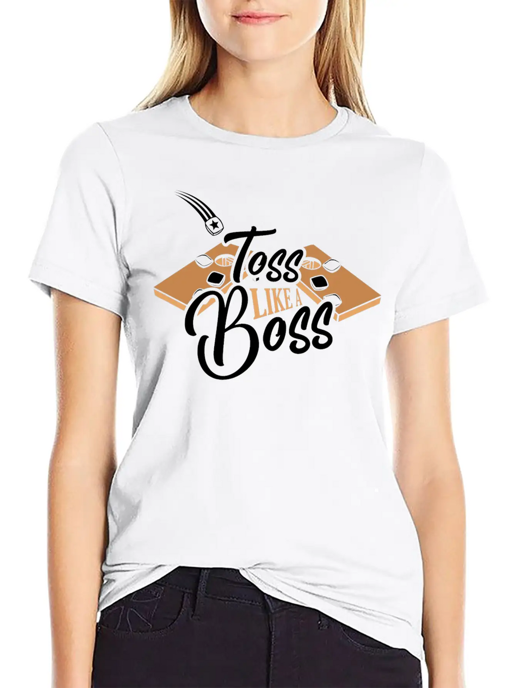 Toss Like A Boss Bean Bag Toss Cornhole Stylish Everyday T-Shirt – Unisex Basic Cotton Tee