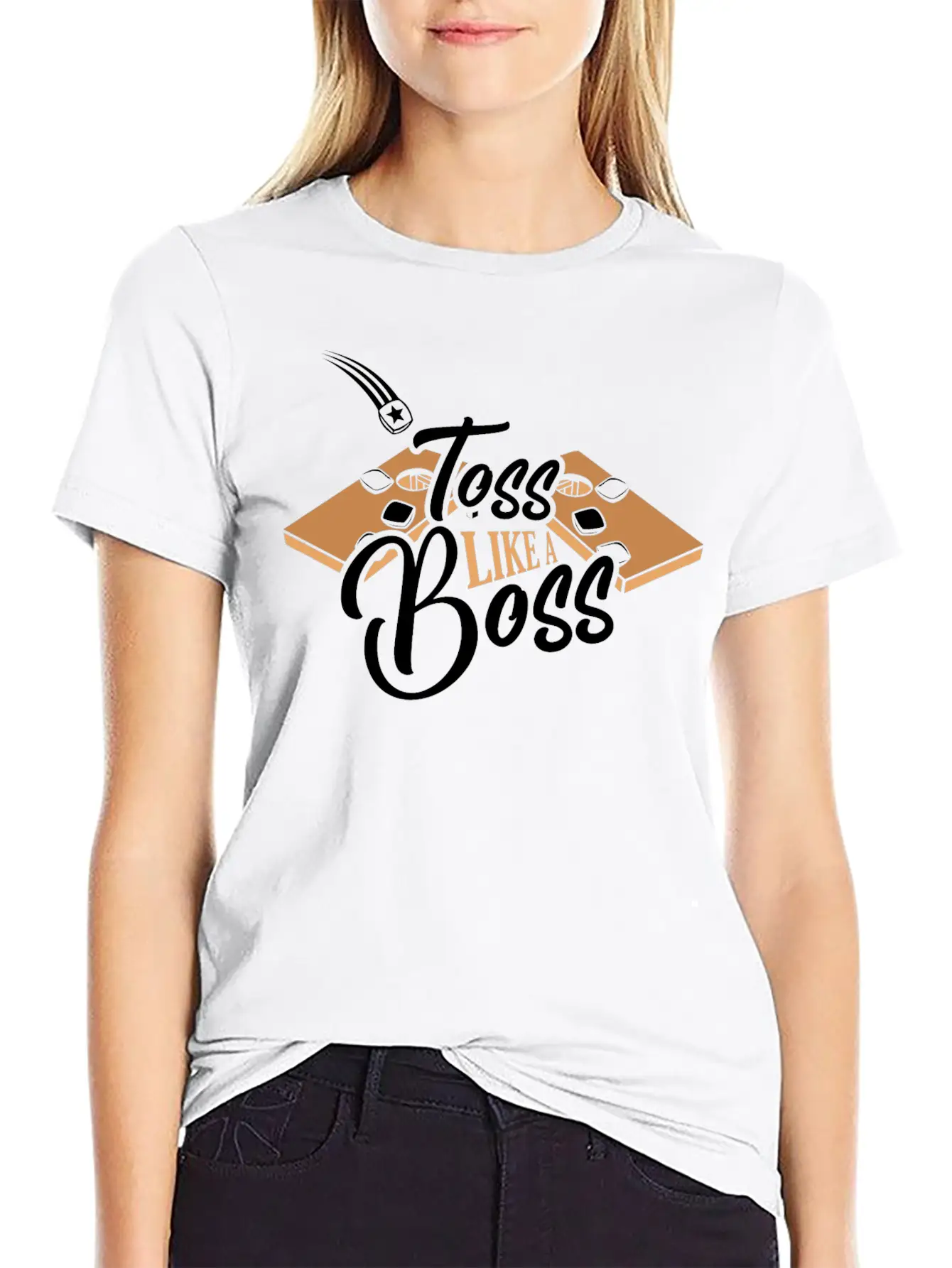 Toss Like A Boss Bean Bag Toss Cornhole Stylish Everyday T-Shirt – Unisex Basic Cotton Tee