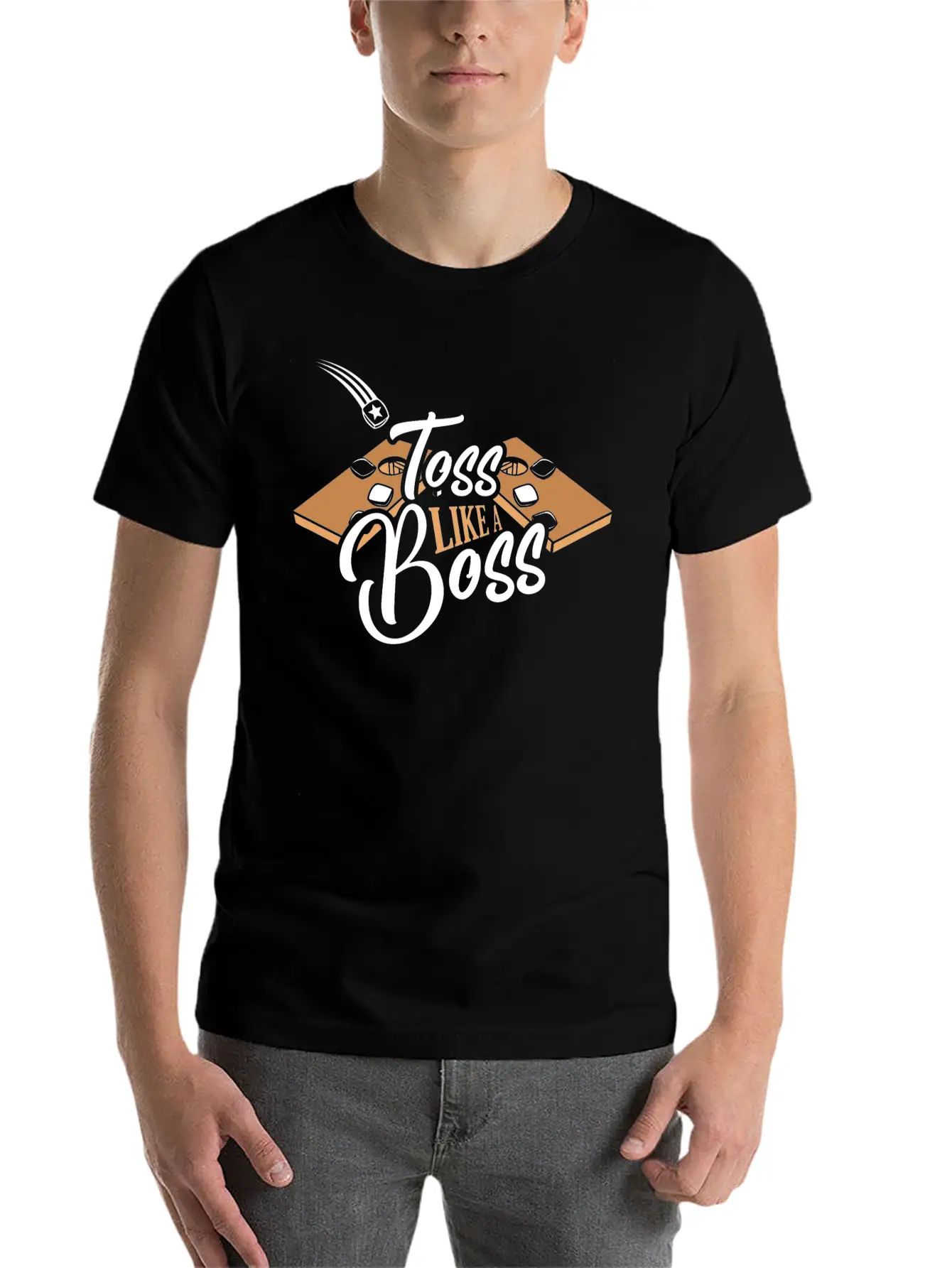 Toss Like A Boss Bean Bag Toss Cornhole Stylish Everyday T-Shirt – Unisex Basic Cotton Tee