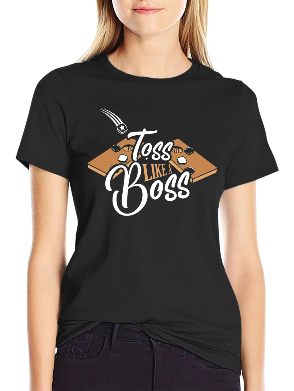 Toss Like A Boss Bean Bag Toss Cornhole Stylish Everyday T-Shirt – Unisex Basic Cotton Tee