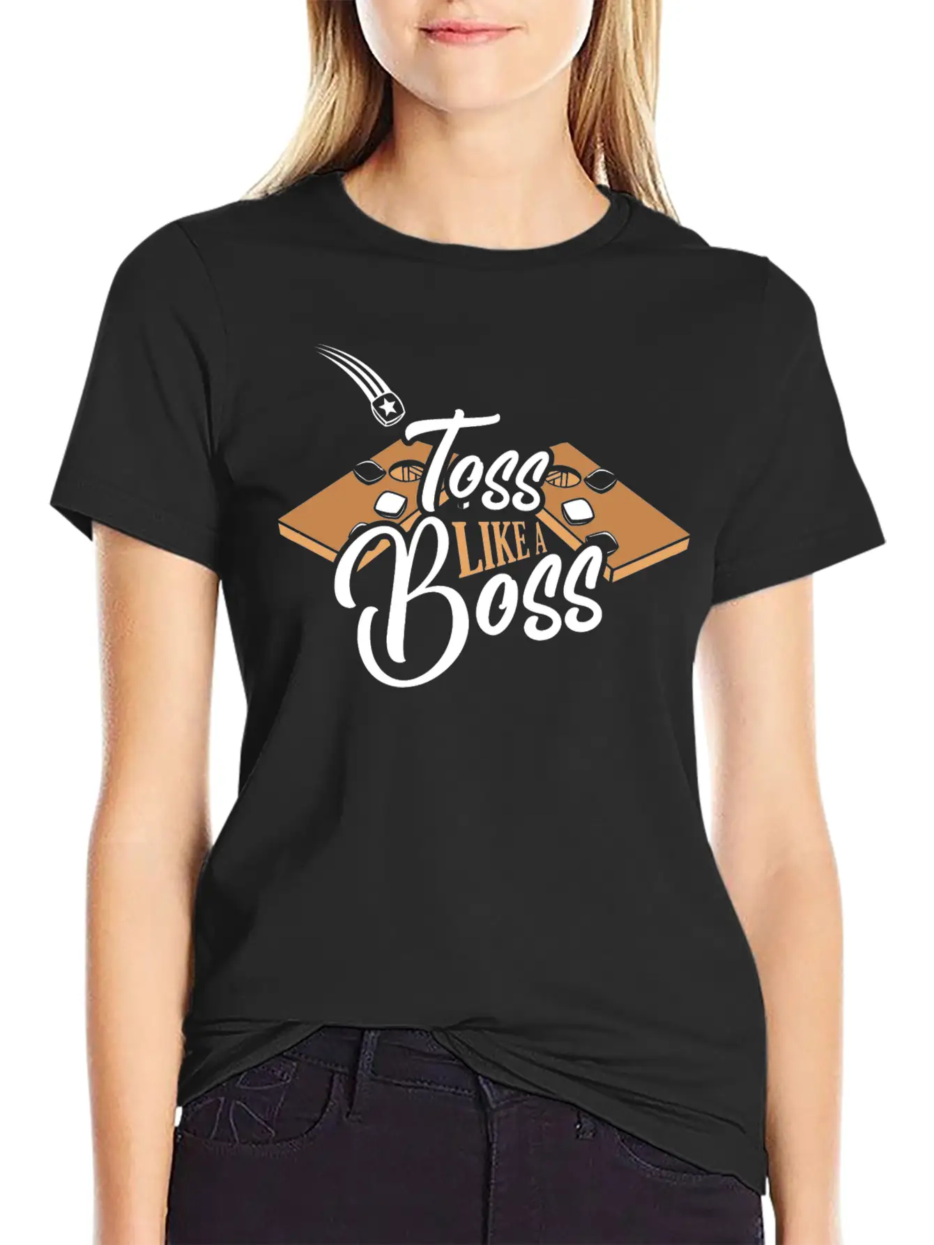 Toss Like A Boss Bean Bag Toss Cornhole Stylish Everyday T-Shirt – Unisex Basic Cotton Tee