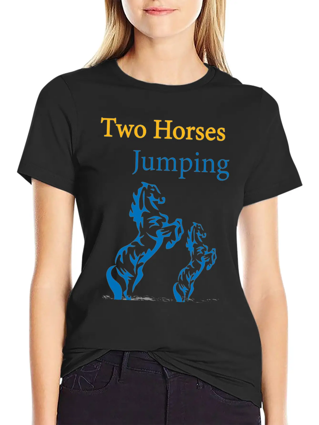TOW HORSES JUMPING Breathable Graphic T-Shirt – Perfect For Casual Days