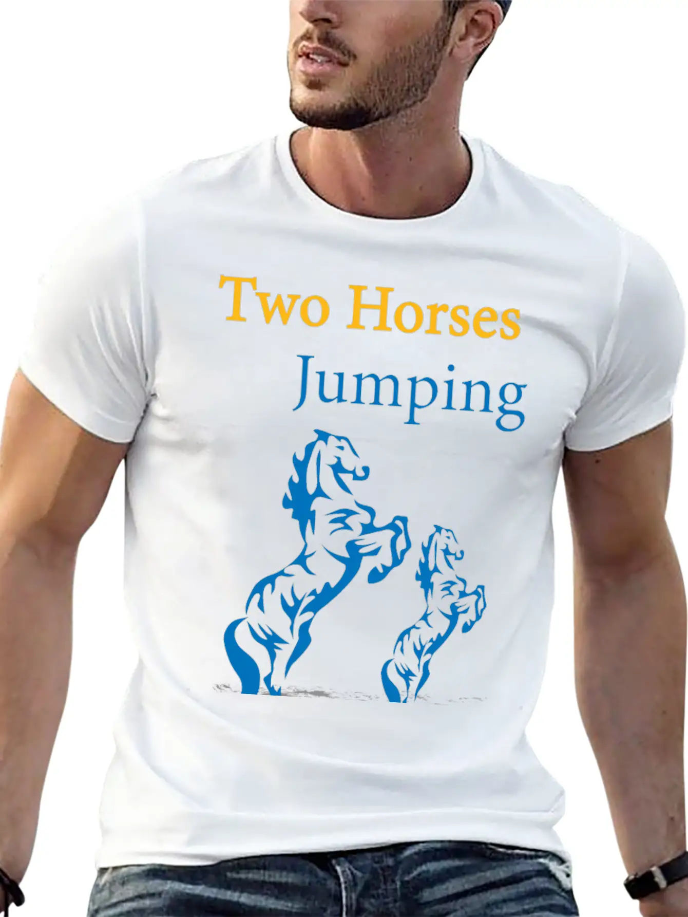 TOW HORSES JUMPING Breathable Graphic T-Shirt – Perfect For Casual Days