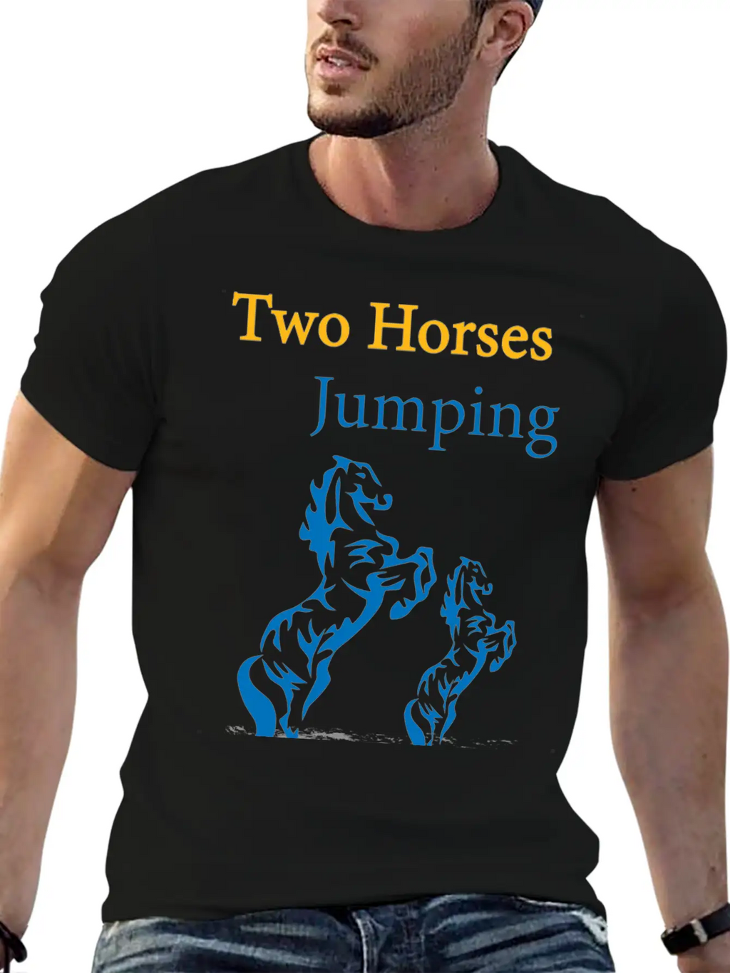 TOW HORSES JUMPING Breathable Graphic T-Shirt – Perfect For Casual Days