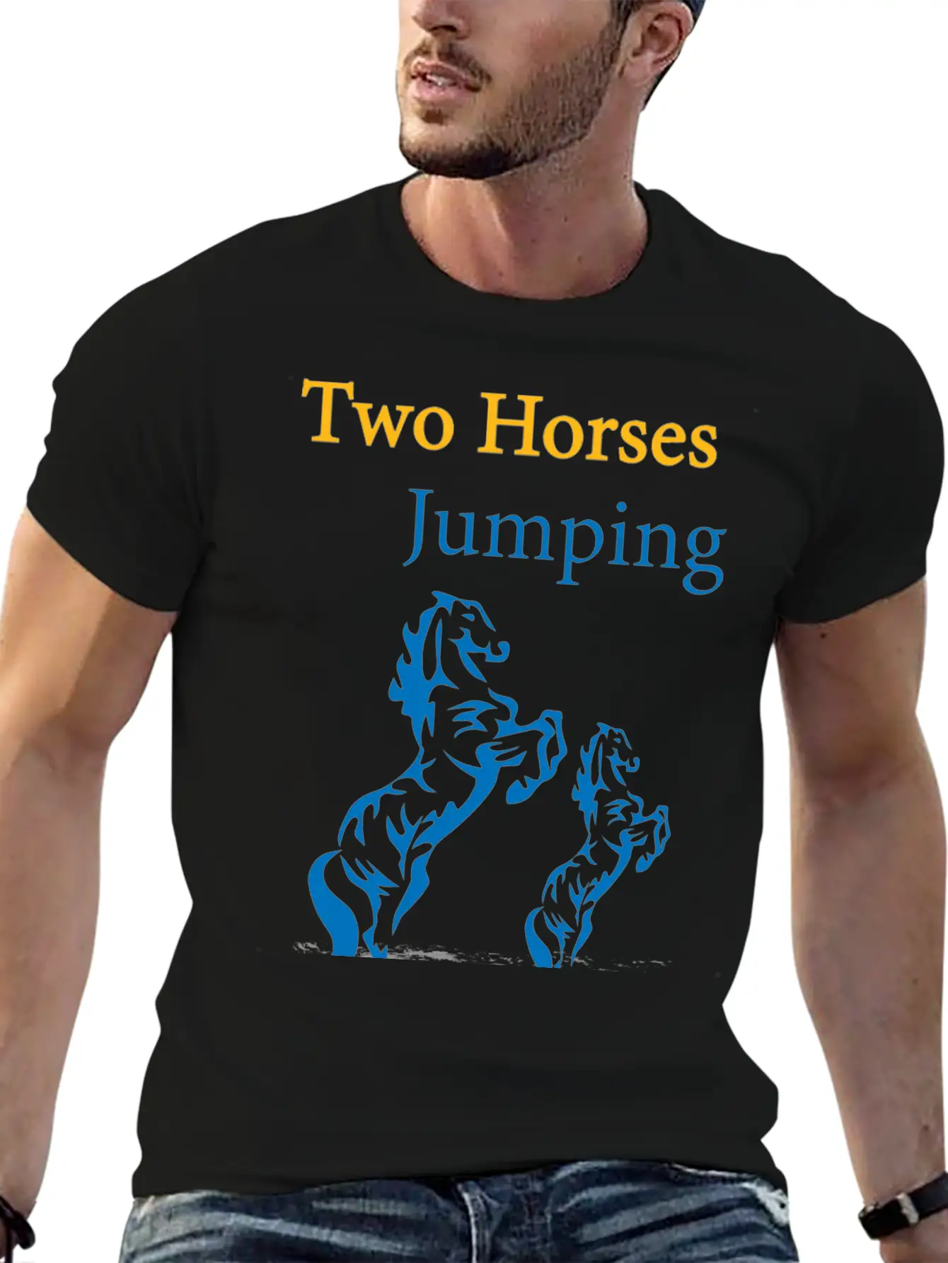 TOW HORSES JUMPING Breathable Graphic T-Shirt – Perfect For Casual Days
