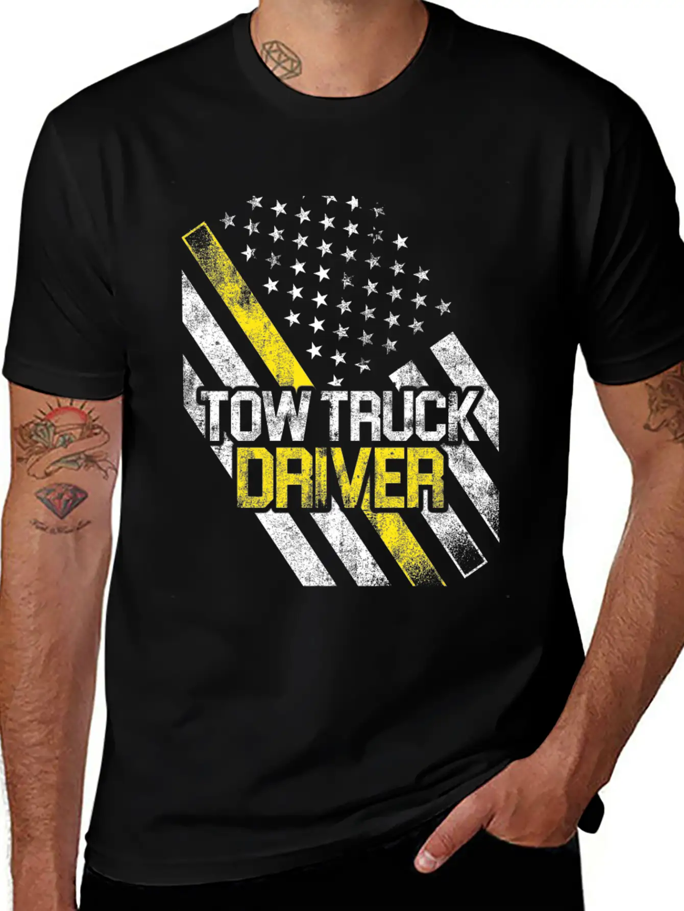 Tow Truck Driver US Flag Trucker Gift Print Breathable Graphic T-Shirt – Perfect For Casual Days