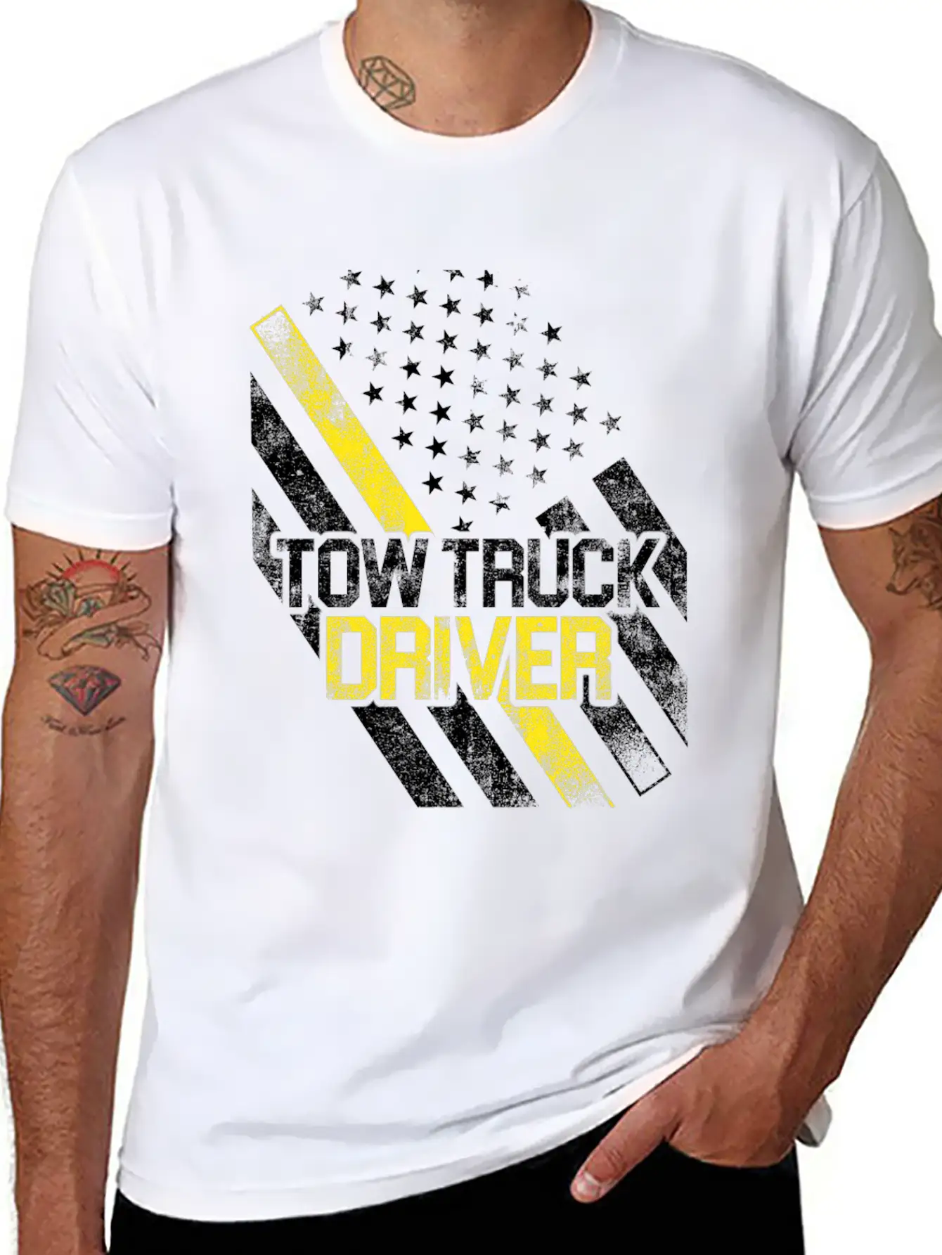 Tow Truck Driver US Flag Trucker Gift Print Breathable Graphic T-Shirt – Perfect For Casual Days