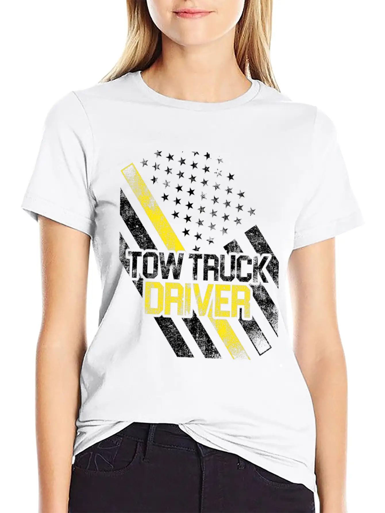 Tow Truck Driver US Flag Trucker Gift Print Breathable Graphic T-Shirt – Perfect For Casual Days