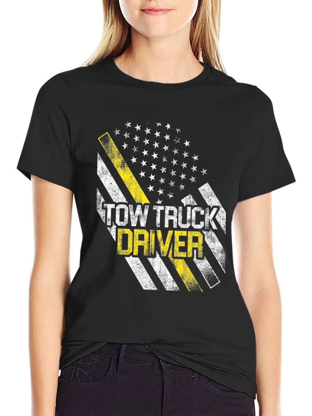 Tow Truck Driver US Flag Trucker Gift Print Breathable Graphic T-Shirt – Perfect For Casual Days