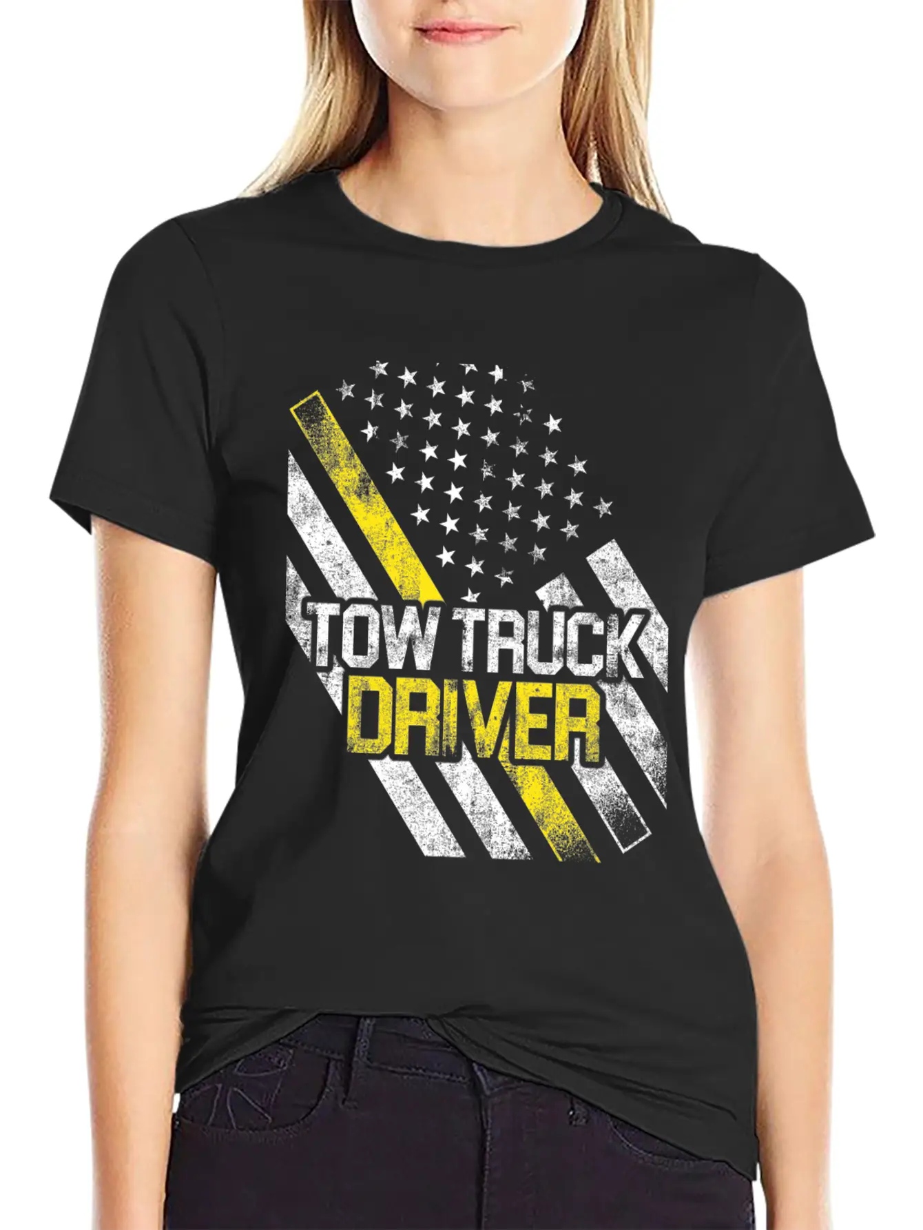 Tow Truck Driver US Flag Trucker Gift Print Breathable Graphic T-Shirt – Perfect For Casual Days
