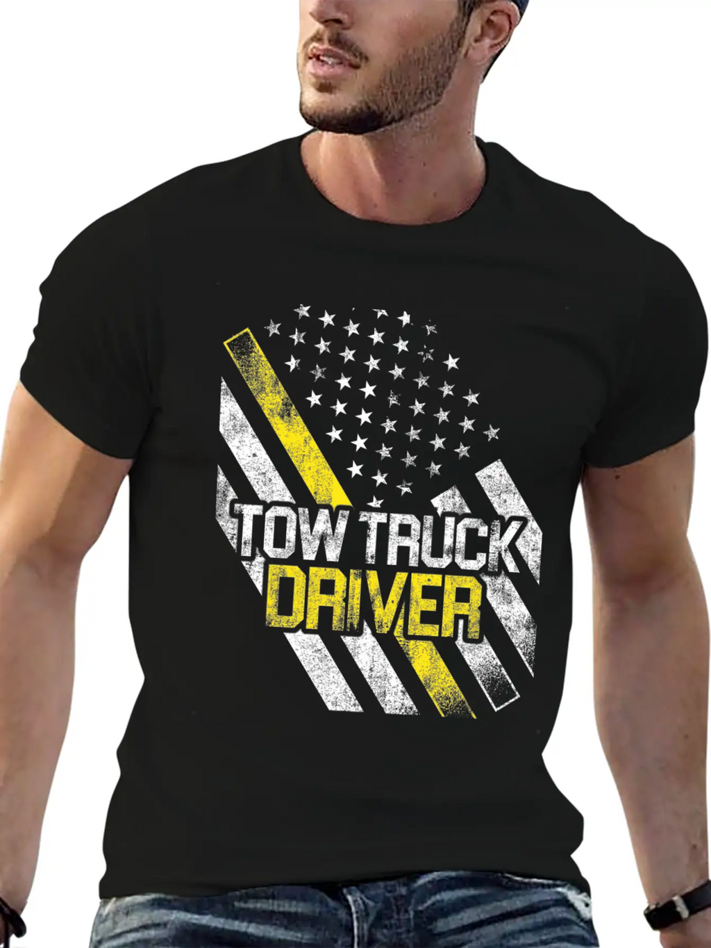Tow Truck Driver US Flag Trucker Gift Print Breathable Graphic T-Shirt – Perfect For Casual Days