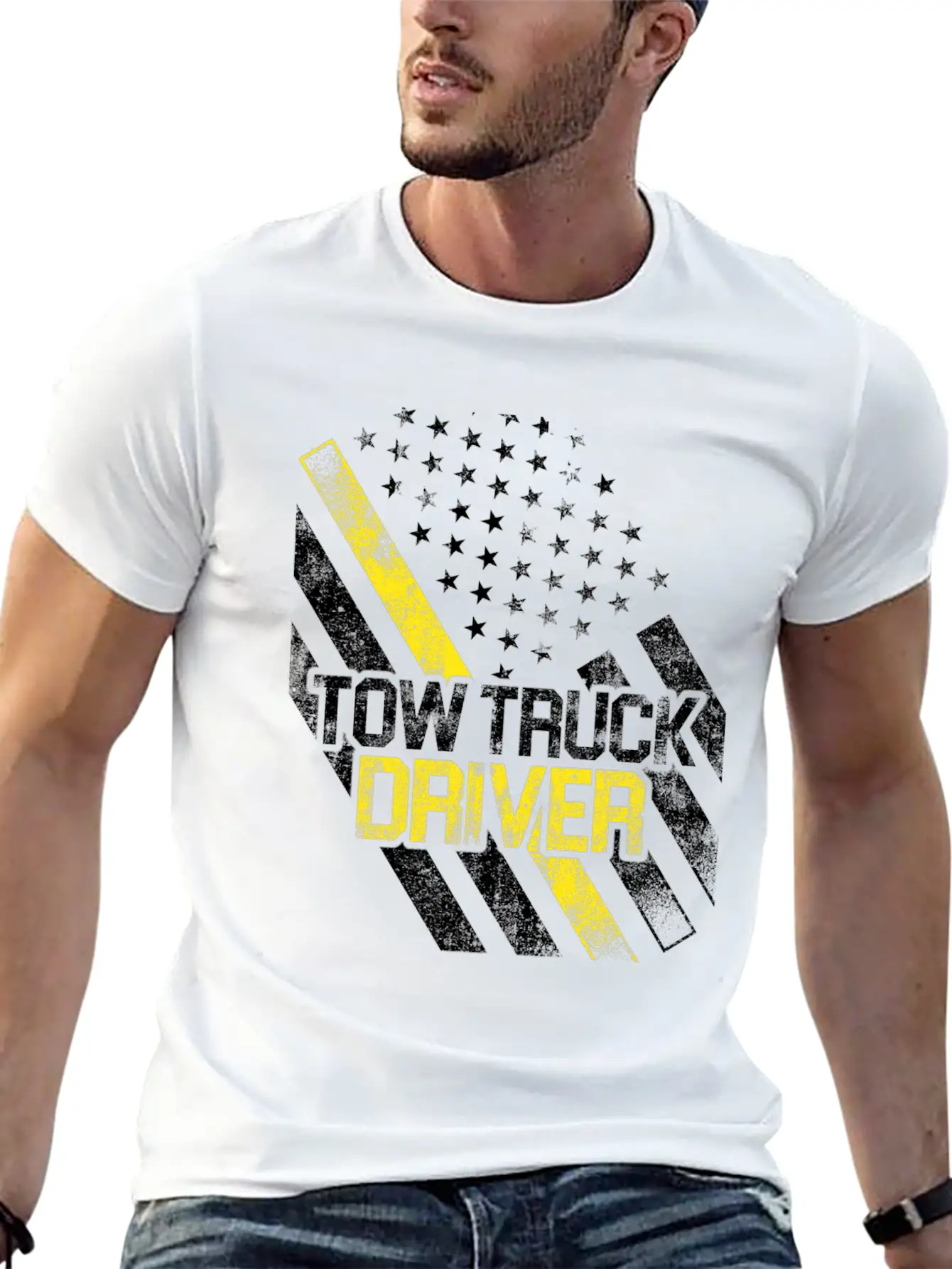 Tow Truck Driver US Flag Trucker Gift Print Breathable Graphic T-Shirt – Perfect For Casual Days