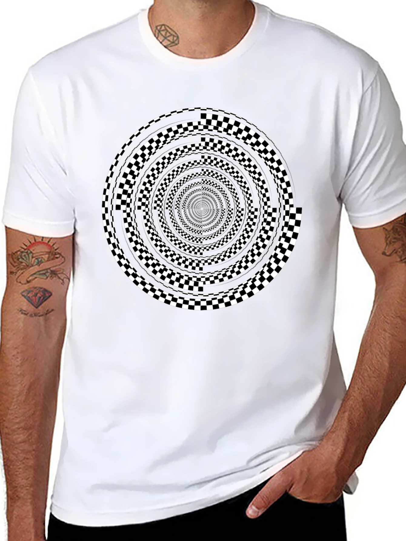 Optical Illusion Checkerboard Spiral Graphic Tee