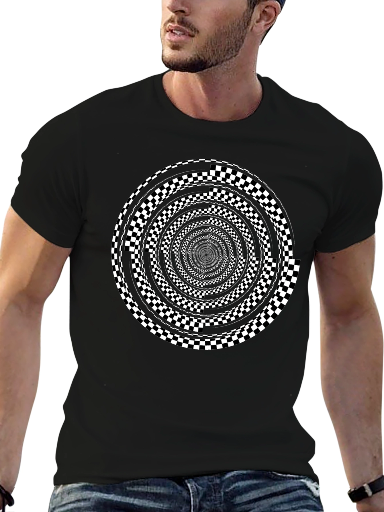 Optical Illusion Checkerboard Spiral Graphic Tee