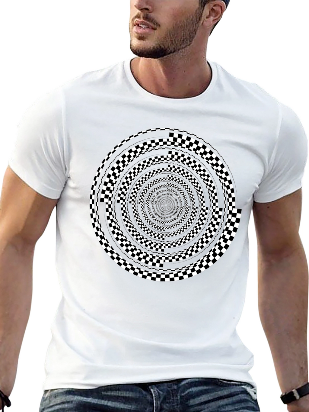 Optical Illusion Checkerboard Spiral Graphic Tee