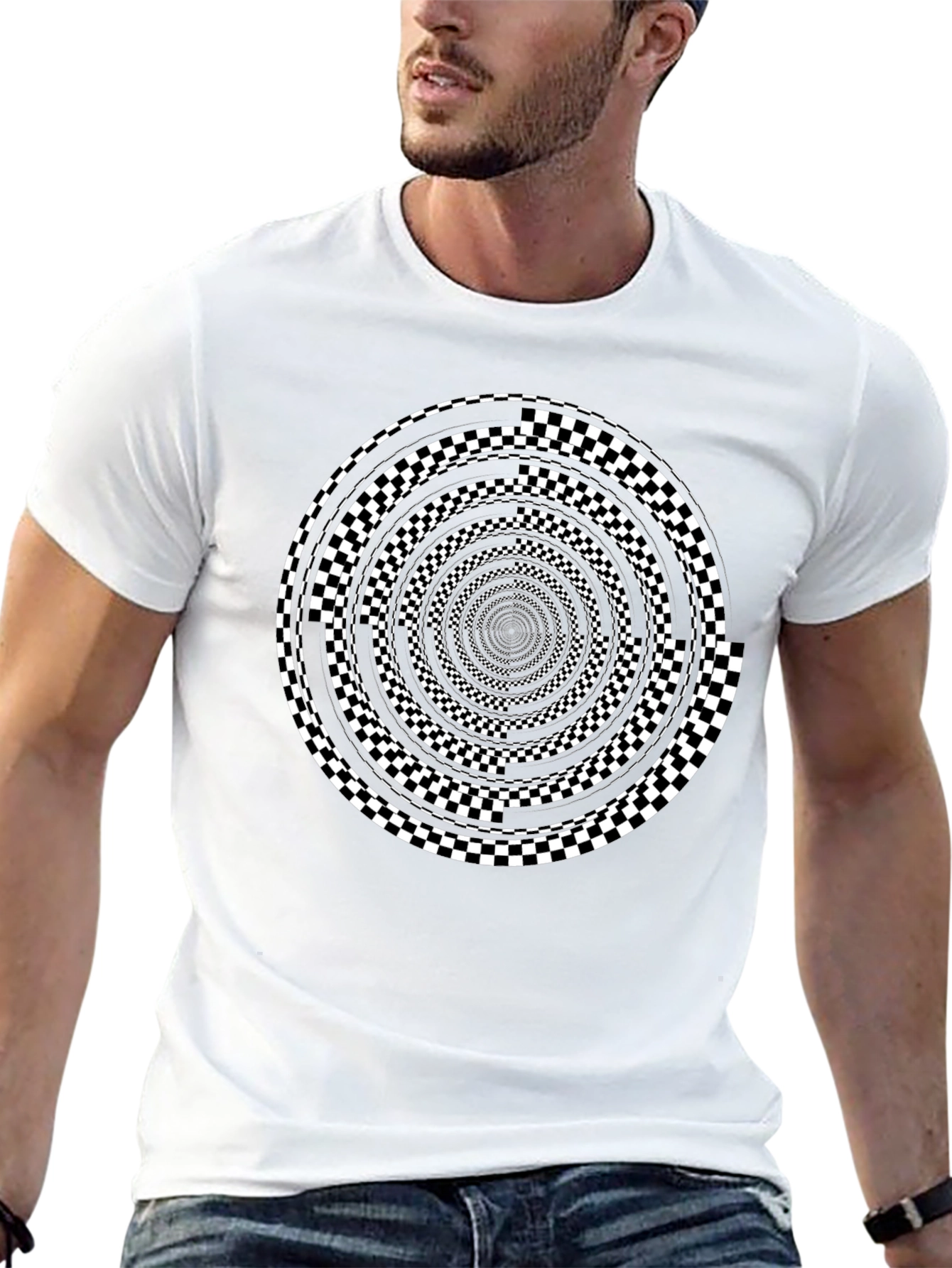 Optical Illusion Checkerboard Spiral Graphic Tee
