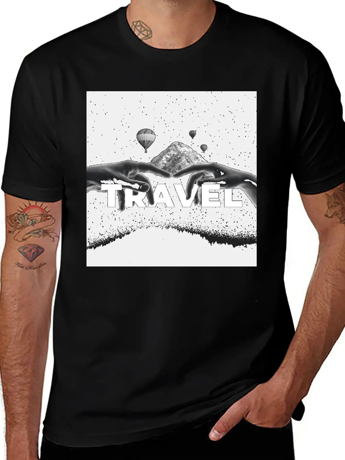 Travel, Mountains, Dream, Hands, Balloon, Starry S Stylish Everyday T-Shirt – Unisex Basic Cotton Tee