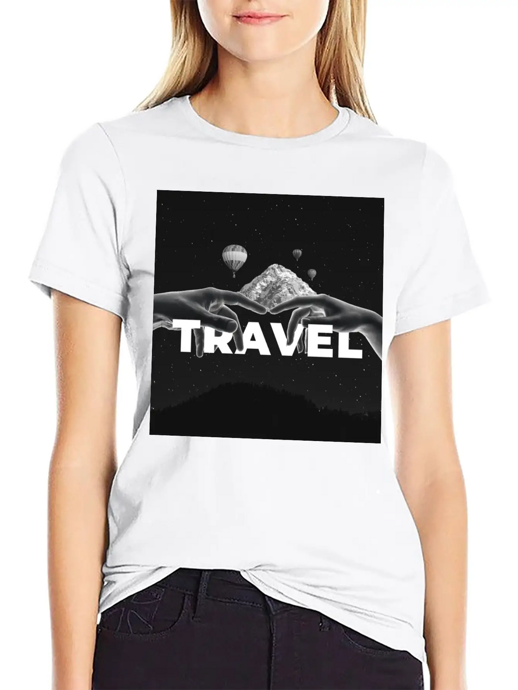Travel, Mountains, Dream, Hands, Balloon, Starry S Stylish Everyday T-Shirt – Unisex Basic Cotton Tee