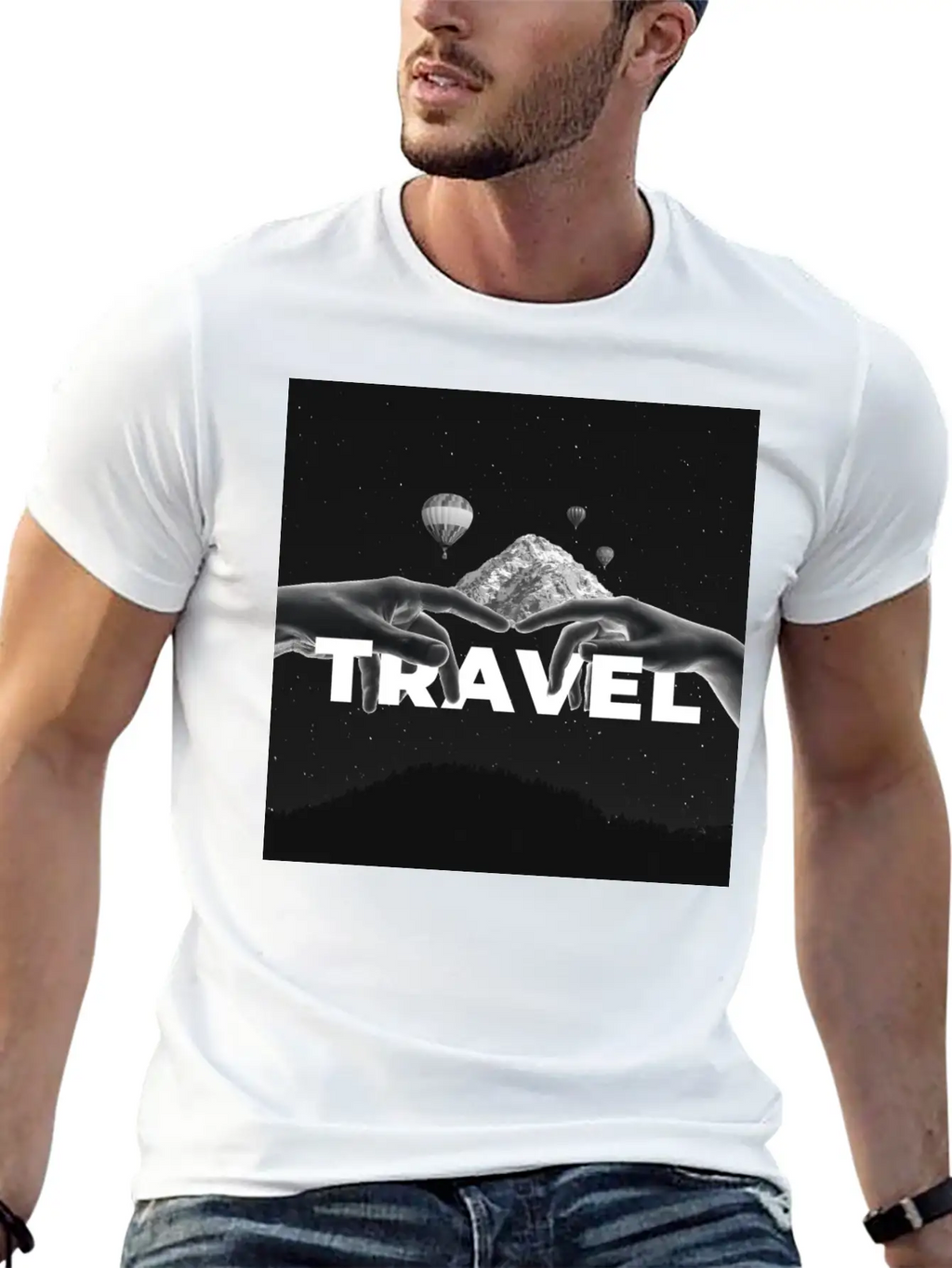 Travel, Mountains, Dream, Hands, Balloon, Starry S Stylish Everyday T-Shirt – Unisex Basic Cotton Tee