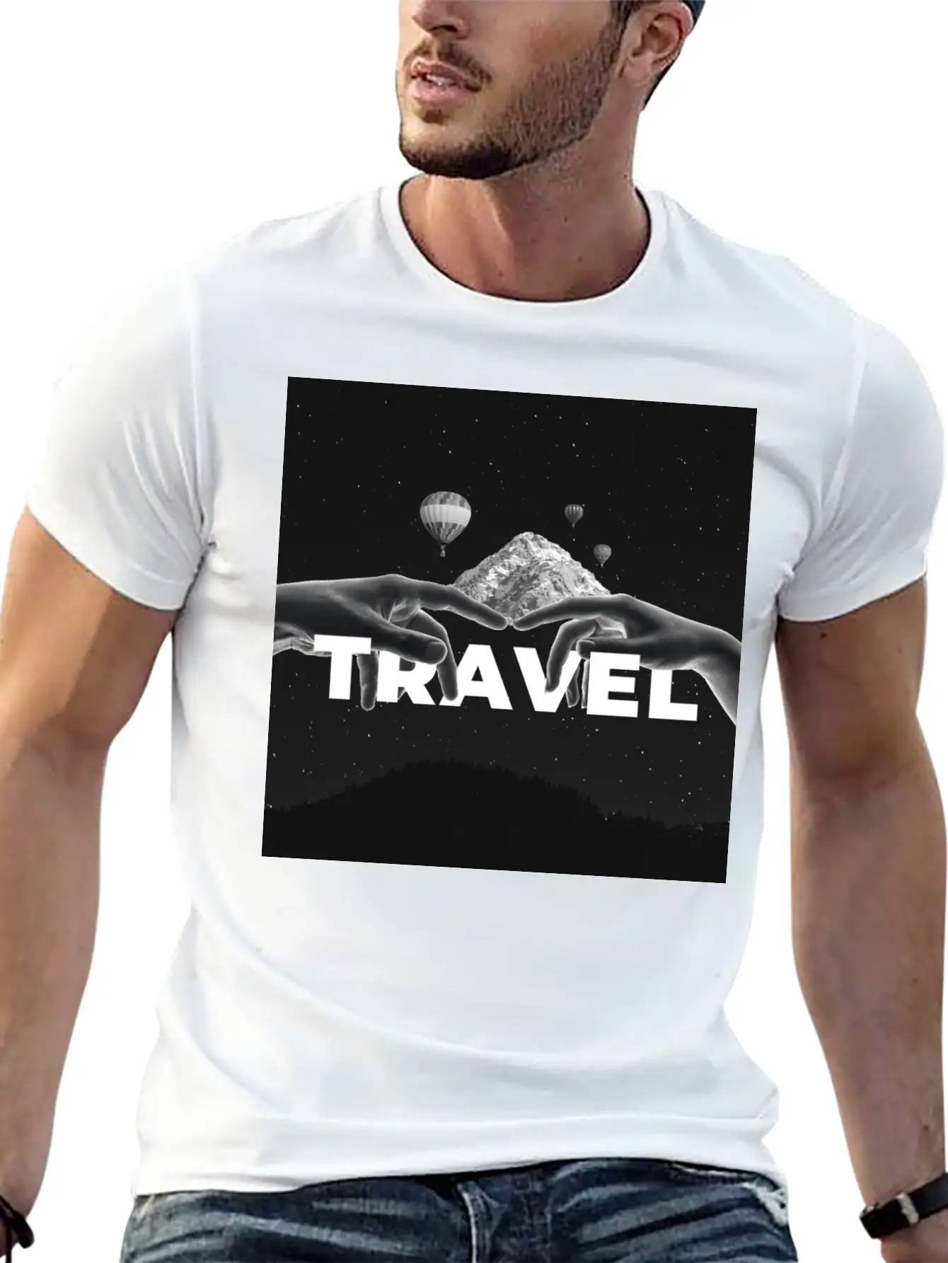 Travel, Mountains, Dream, Hands, Balloon, Starry S Stylish Everyday T-Shirt – Unisex Basic Cotton Tee
