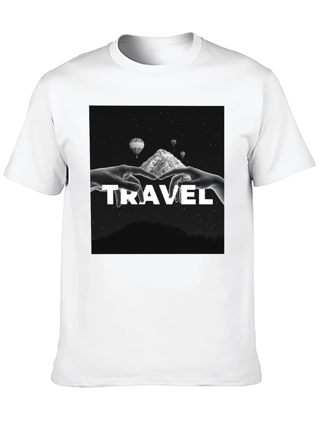 Travel, Mountains, Dream, Hands, Balloon, Starry S Stylish Everyday T-Shirt – Unisex Basic Cotton Tee
