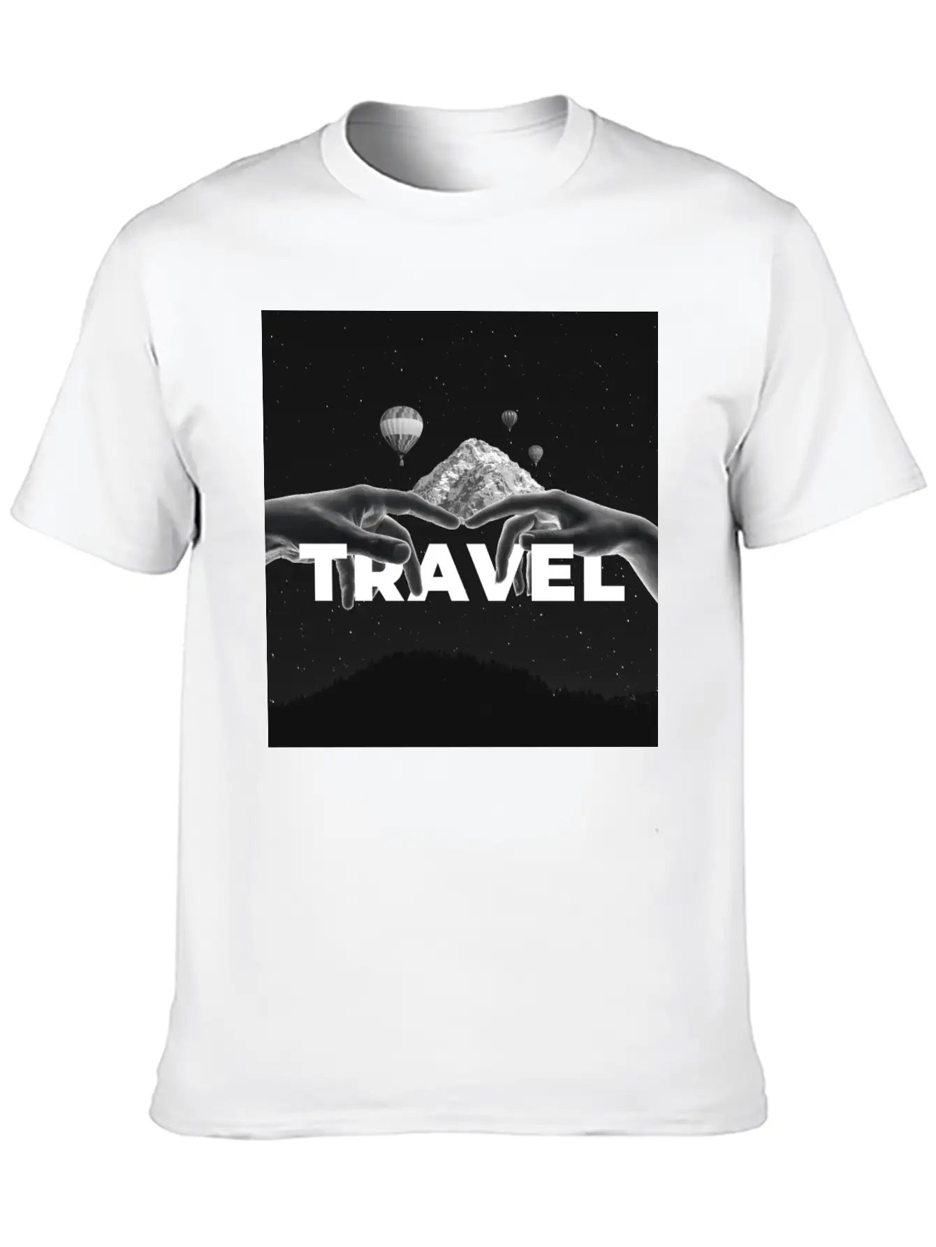 Travel, Mountains, Dream, Hands, Balloon, Starry S Stylish Everyday T-Shirt – Unisex Basic Cotton Tee