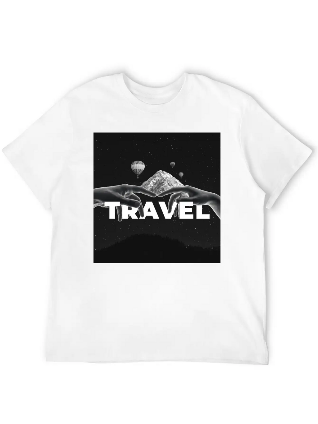 Travel, Mountains, Dream, Hands, Balloon, Starry S Stylish Everyday T-Shirt – Unisex Basic Cotton Tee