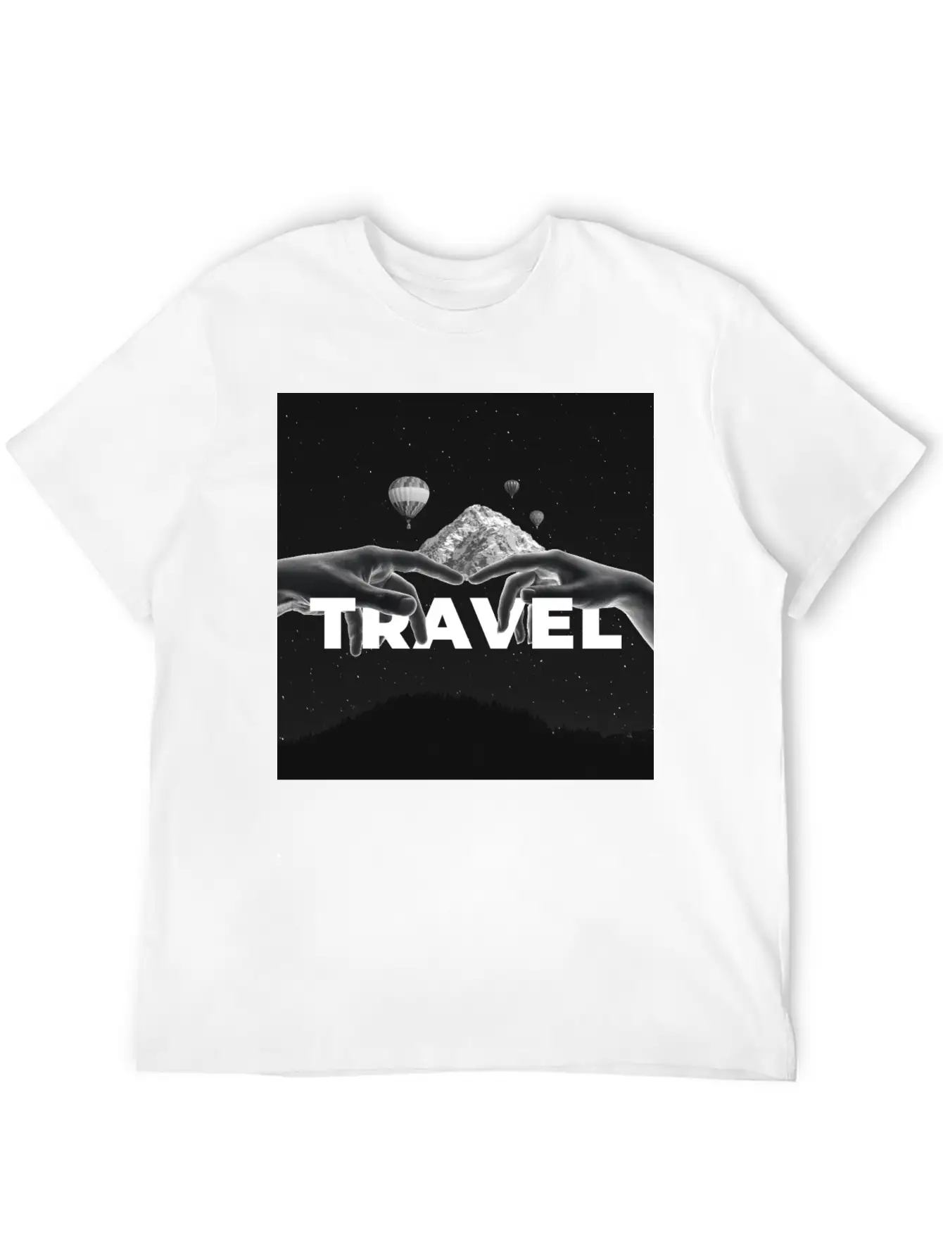 Travel, Mountains, Dream, Hands, Balloon, Starry S Stylish Everyday T-Shirt – Unisex Basic Cotton Tee