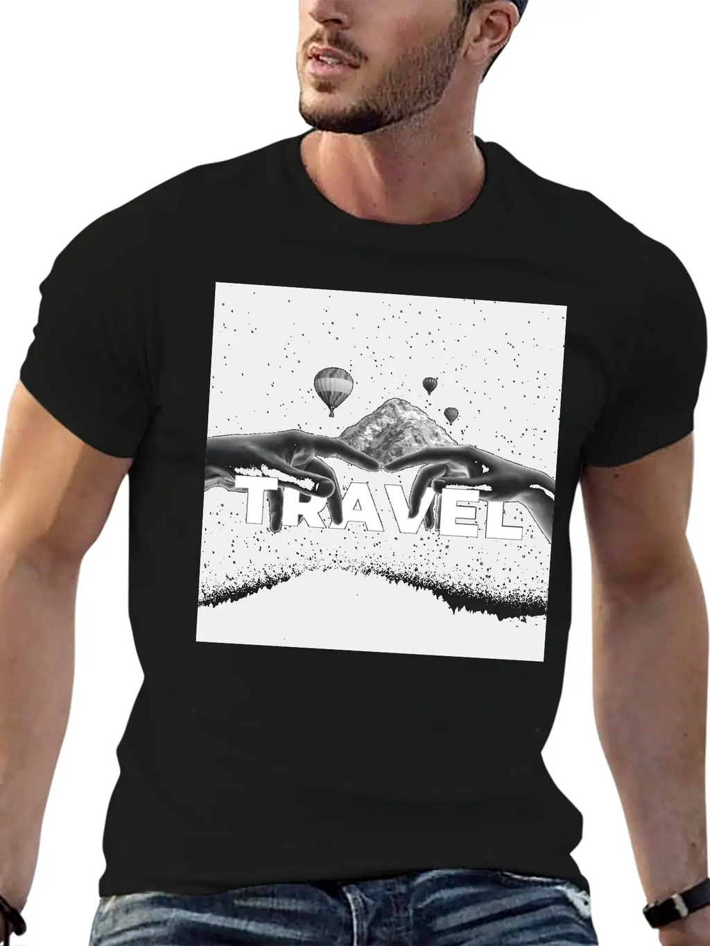 Travel, Mountains, Dream, Hands, Balloon, Starry S Stylish Everyday T-Shirt – Unisex Basic Cotton Tee