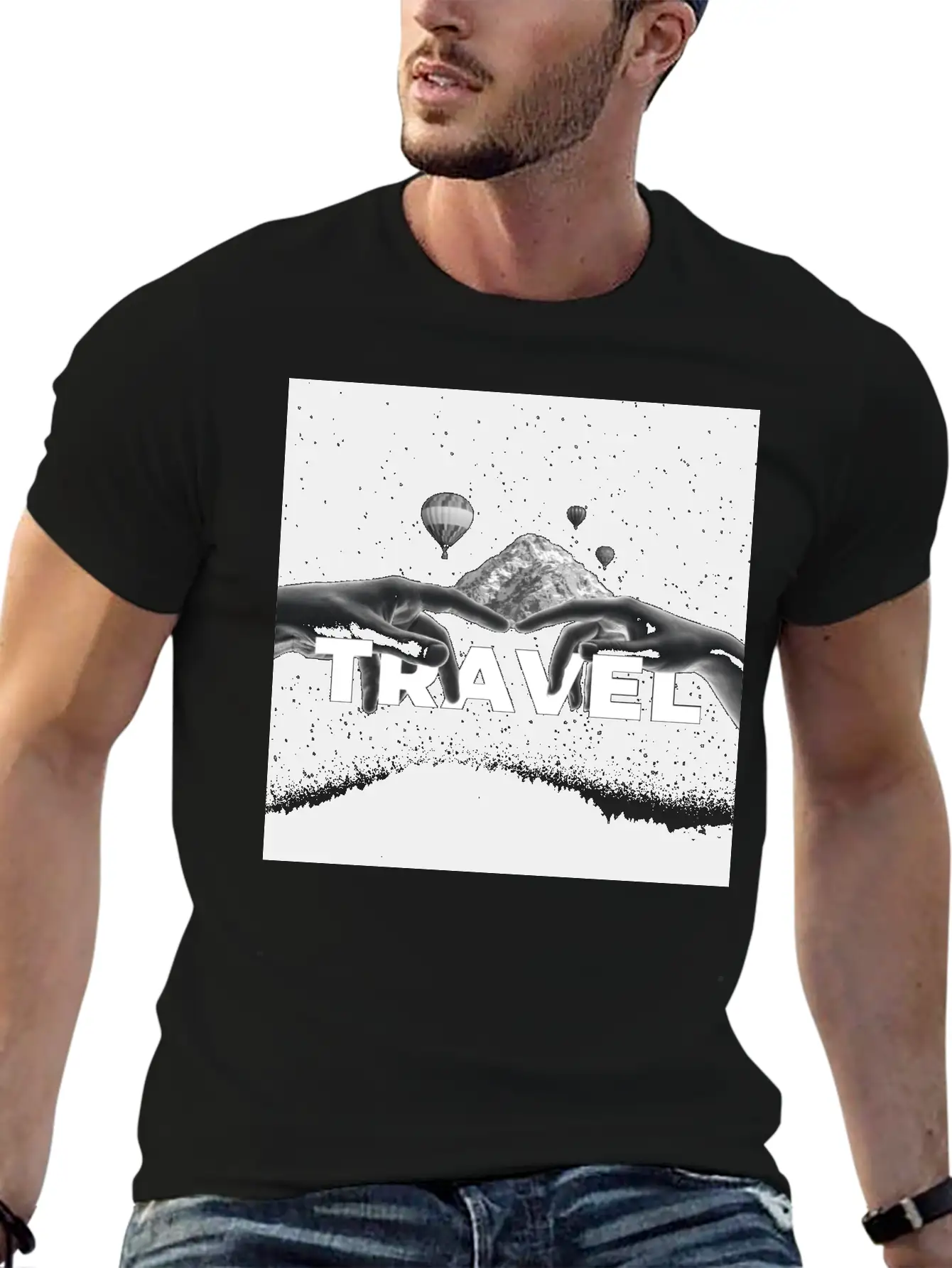 Travel, Mountains, Dream, Hands, Balloon, Starry S Stylish Everyday T-Shirt – Unisex Basic Cotton Tee